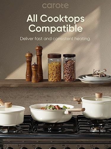Miniatura 7 de CAROTE Juego de utensilios de cocina de cerámica, ollas y sartenes antiadherentes, juego de utensilios de cocina saludables, ollas y sartenes de