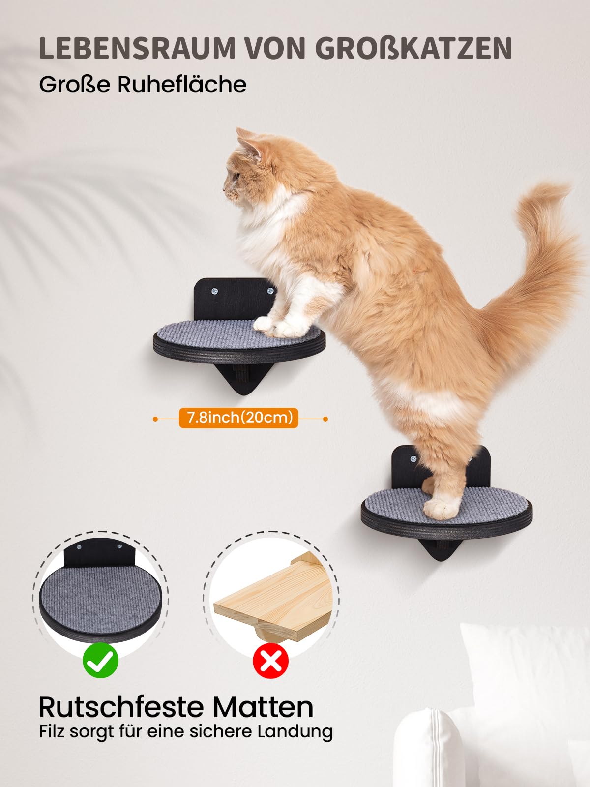 Kletterwand Katzen Set mit Katzenbett und Katzentreppe, Katzenmöbel aus Holz, Katzen Wandelemente Multifunktional zum Schlafen, Spielen und Klettern