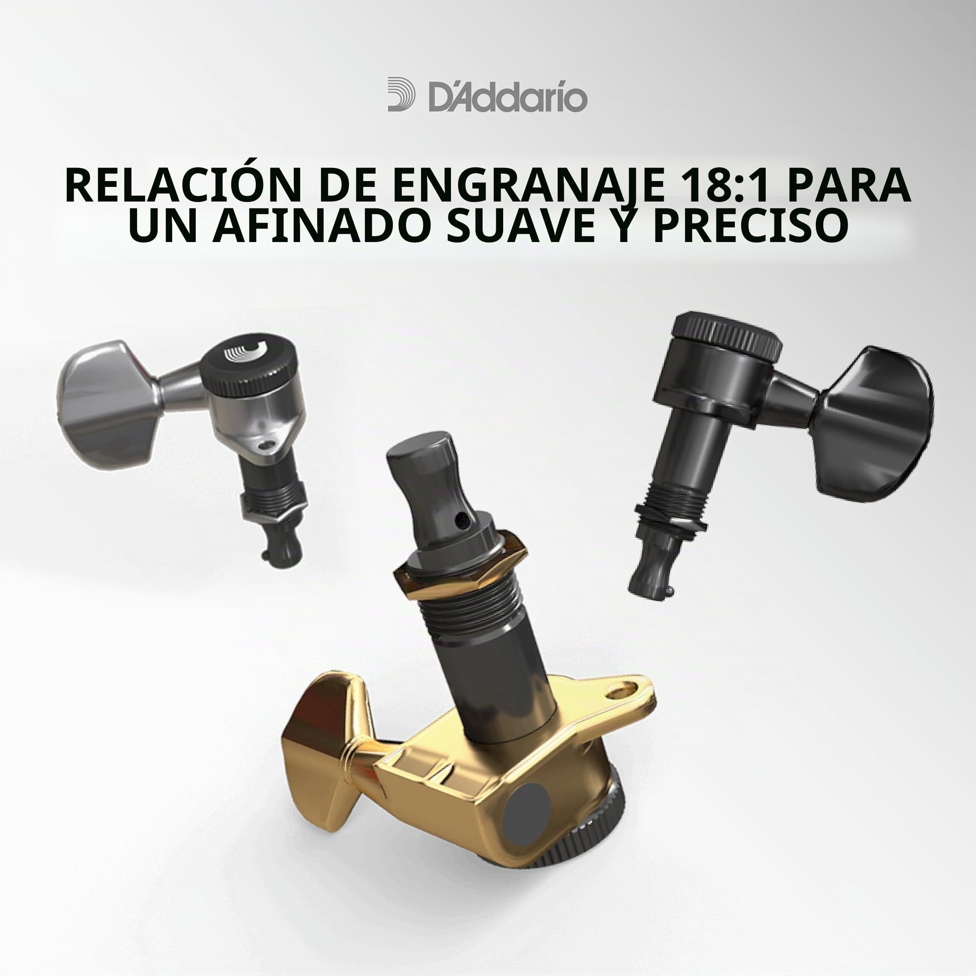 Afinadores D'Addario Auto-Trim con bloqueo para cuerdas de guitarra, clavijas de afinación para ajuste 6 en línea, negro