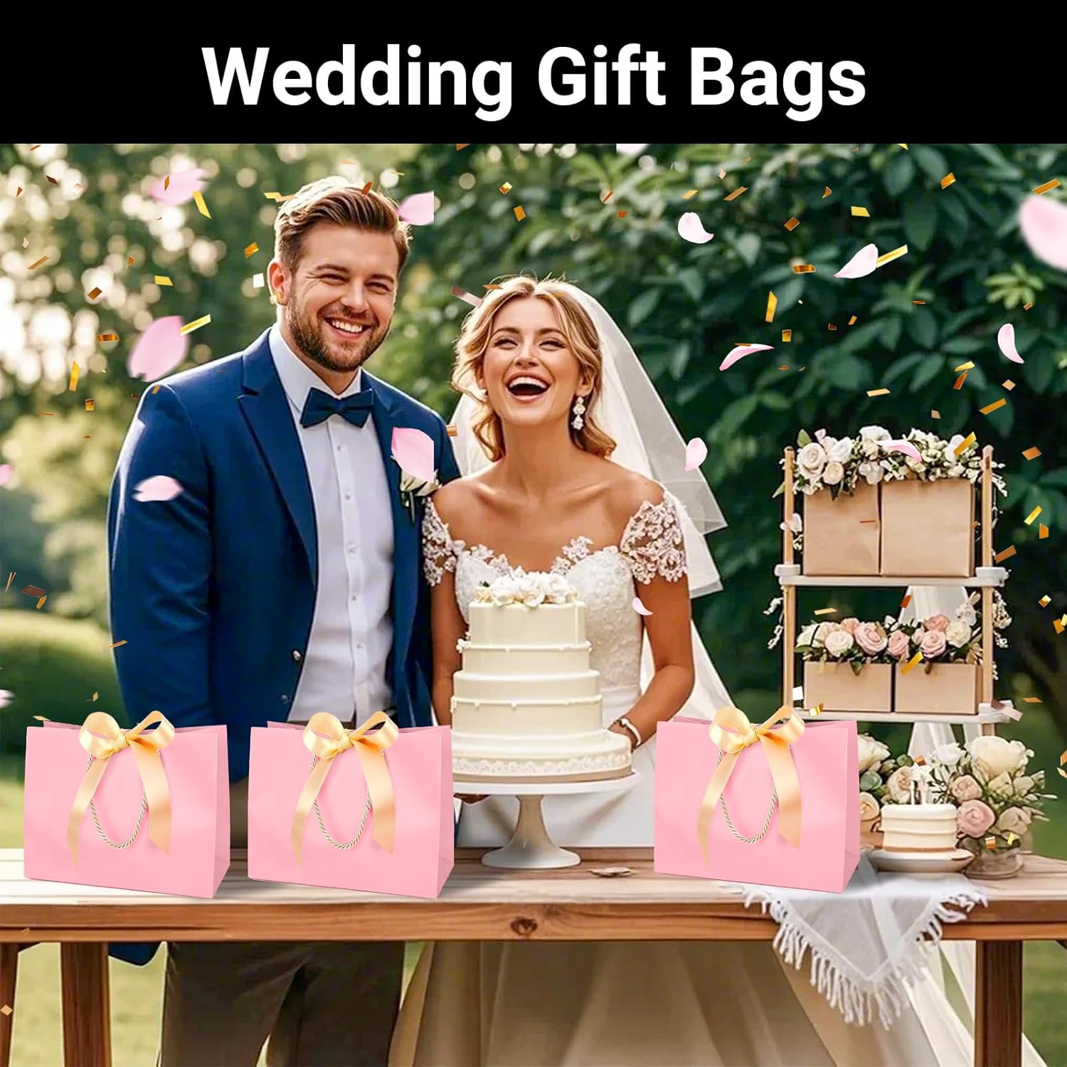 EUSOAR Pink Gift Bags, 12pcs 10.6"x3.1"x8.3" Thank You Gift Paper Bags with Bow Ribbon Handle, Small Shopping Party Favor Gift Treat Candy Bags Bulk for Wedding Baby Shower Guests Bridal - Image 7