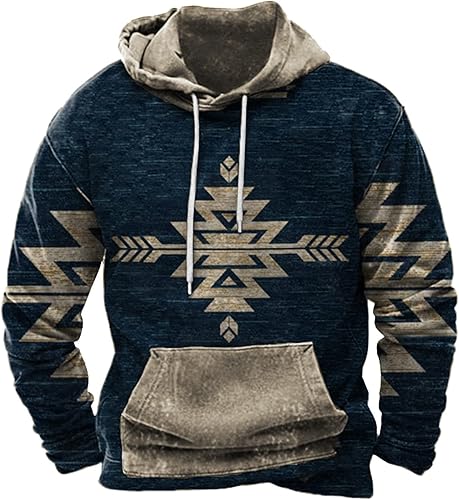 EELHOE Men's Graphic Retro Print Hoodie Vintage Hooded Casual Sweatshirts Cowboy Style Long Sleeve Pullover with Pockets