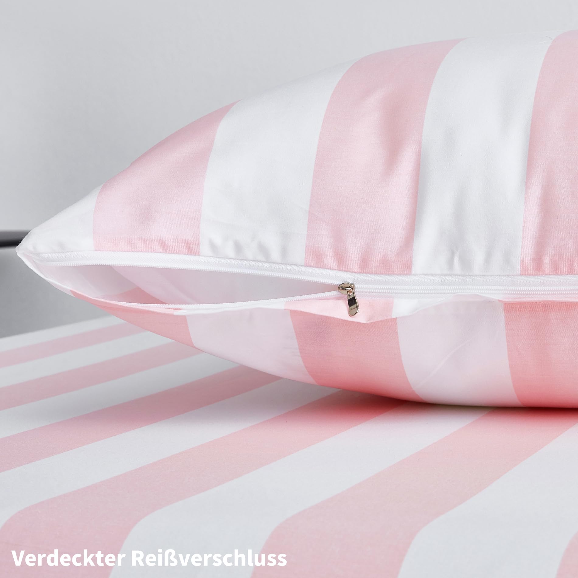 Bettwäsche 200x200 Baumwolle Rosa Weiß Gestreift Bettwäsche Baumwolle Weich Atmungsaktiv Kuschelige Bettbezug Set 3 Teilig mit Reißverschluss und 2 Kissenbezüge 80x80 cm