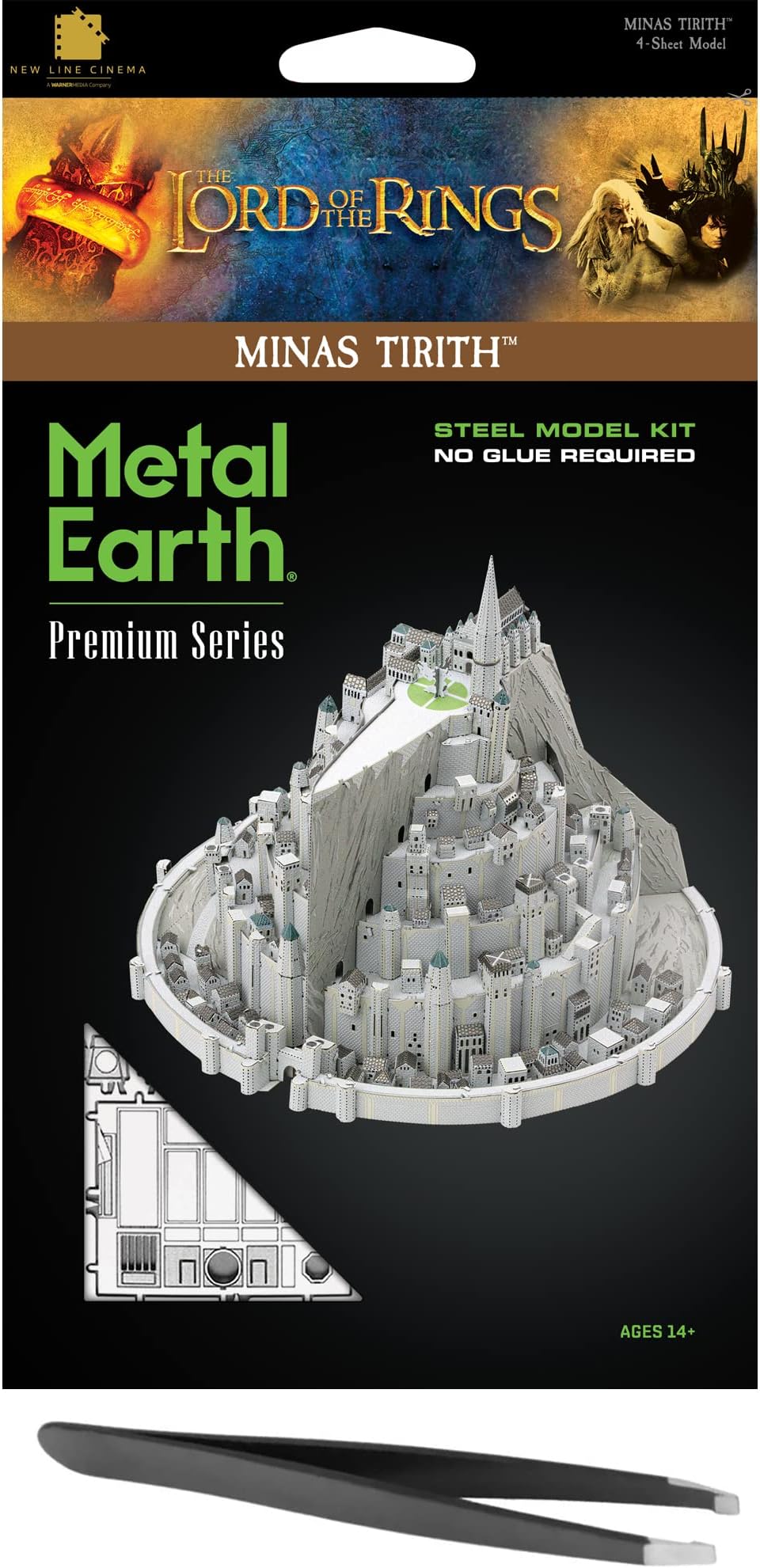 Fascinations Metal Earth Premium Series Lord of The Rings Minas Tirith 3D Metal Model Kit Bundle with Tweezers