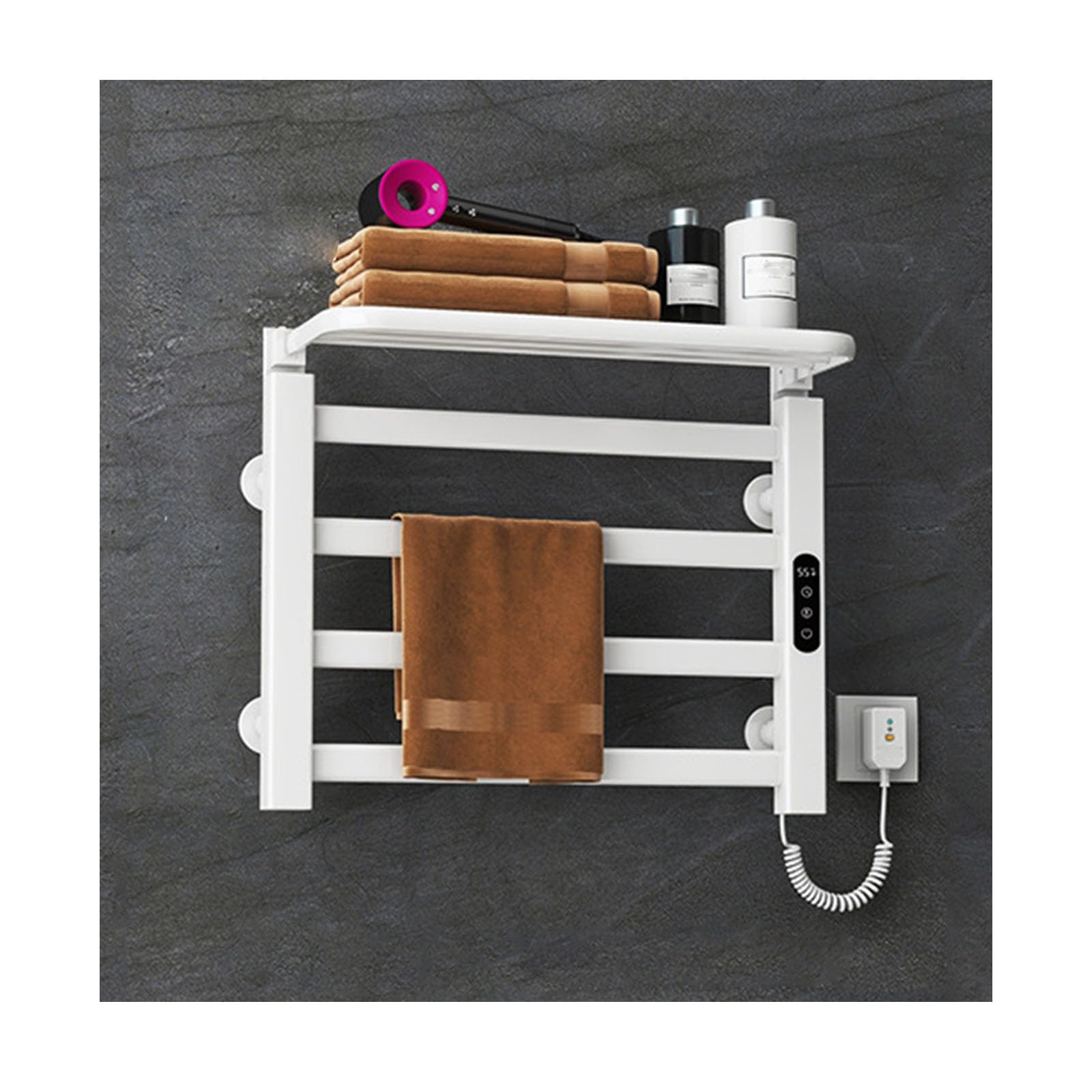 Towel Warmers for Bathroom with Intelligent Touch Screen Timer,Wall Mounted 4 Bars Heated Towel Racks,Towel Warmer with Top Shelf,White,Right Line