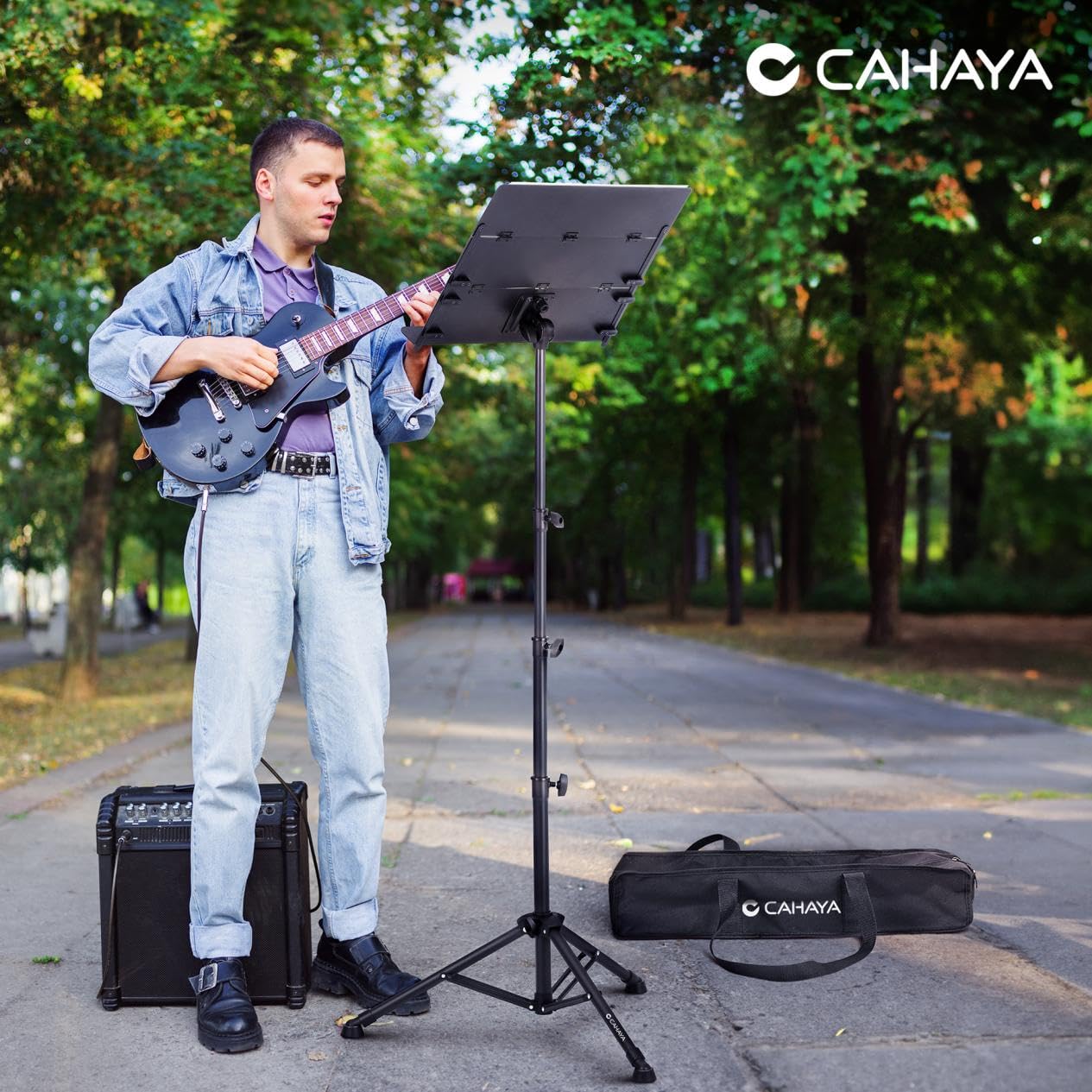 CAHAYA Soporte plegable para partituras: soportes de música con panel de triple pliegue de altura ajustable a 67 pulgadas, material de metal, portátil, resistente, para libros de música, portátiles,