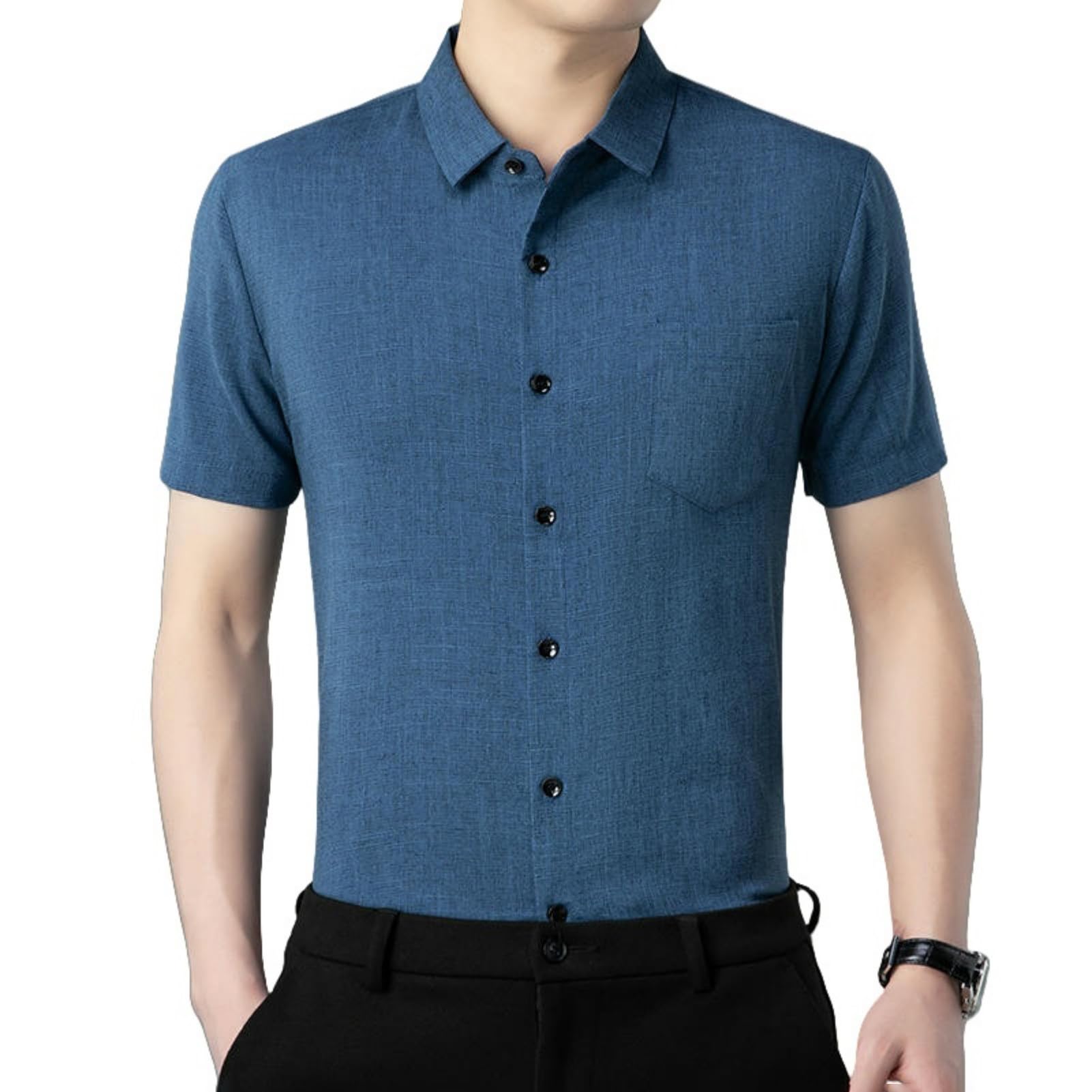 Camisa de verano para hombre, ligera, holgada, transpirable, de algodón y lino, de manga corta