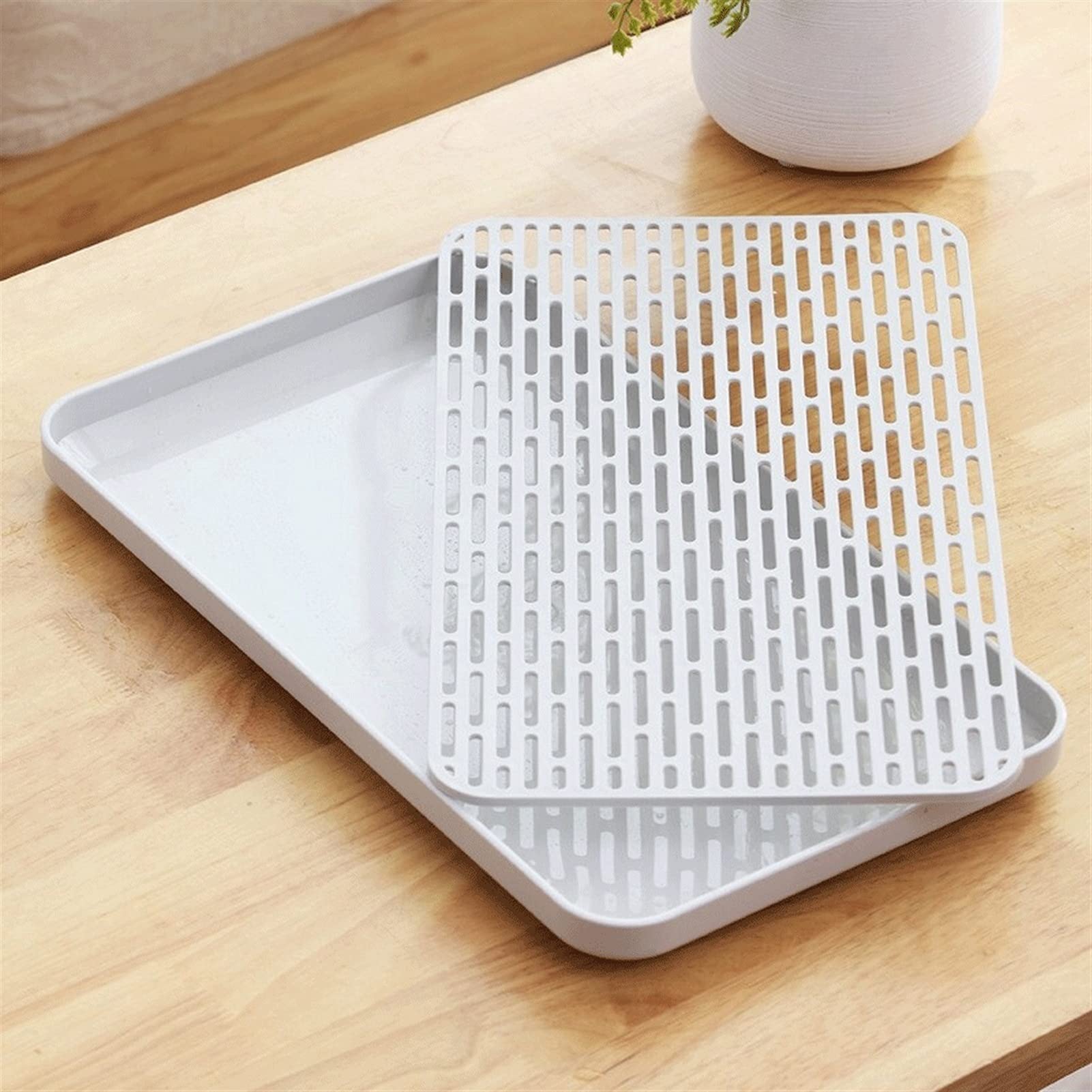 Bandeja/Bandeja Comer Bandeja de drenaje, bandeja de té plástica multifuncional, bandeja de frutas, soporte de taza invertida, bastidor de drenaje, taza de taza de taza de almacenamiento, bandeja rect