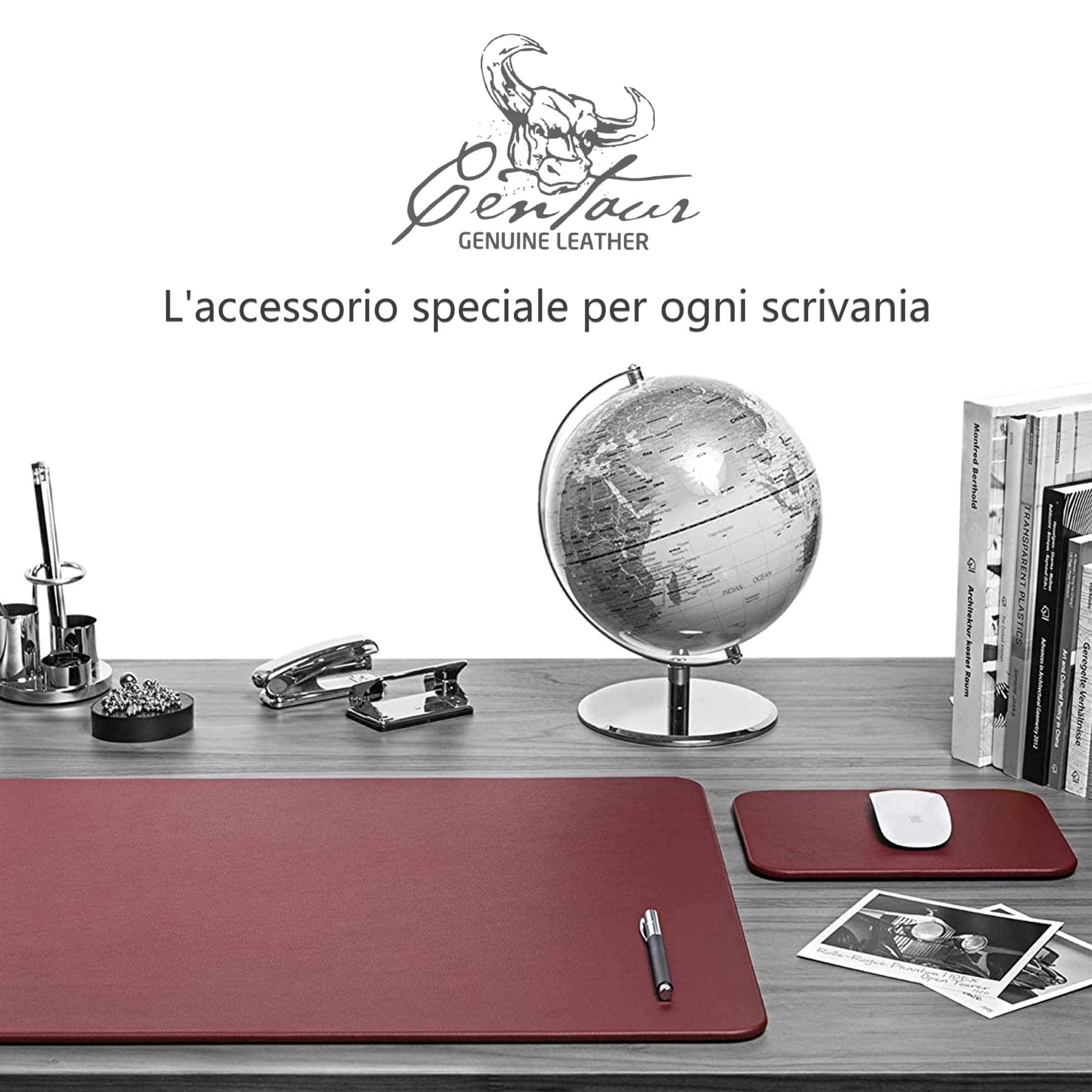 Tappetino Per Mouse In Pelle Rigenerata Dacasso | 25x18,5 Cm, Colore Bordeaux, Antiscivolo Con Base In Feltro