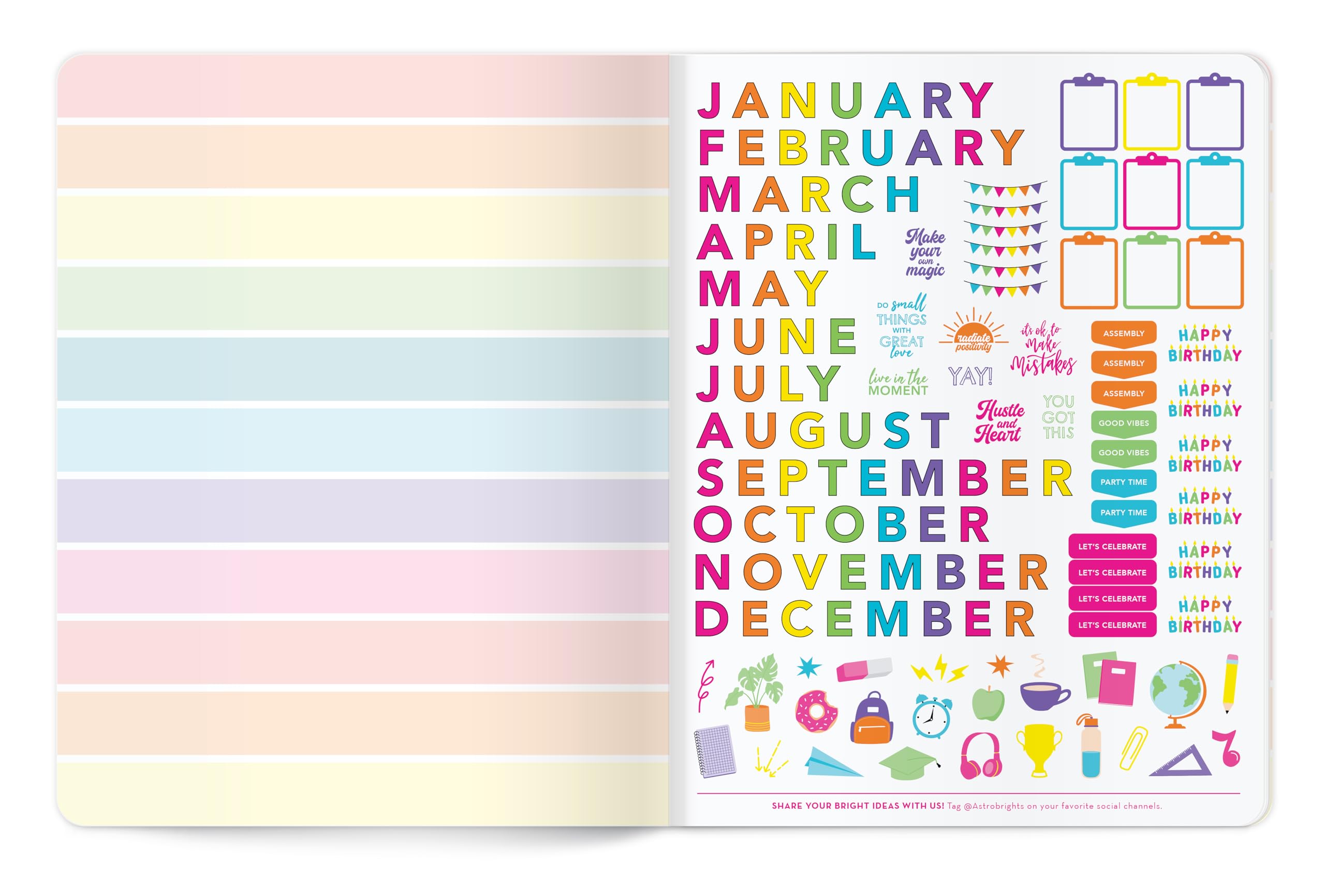 Astrobrights Undated Student Planner, 14-Month Layout, Flexible Cover, 8.5" x 11", Premium 28 lb. Paper, 200 Stickers, Daisy (91086) - Image 4