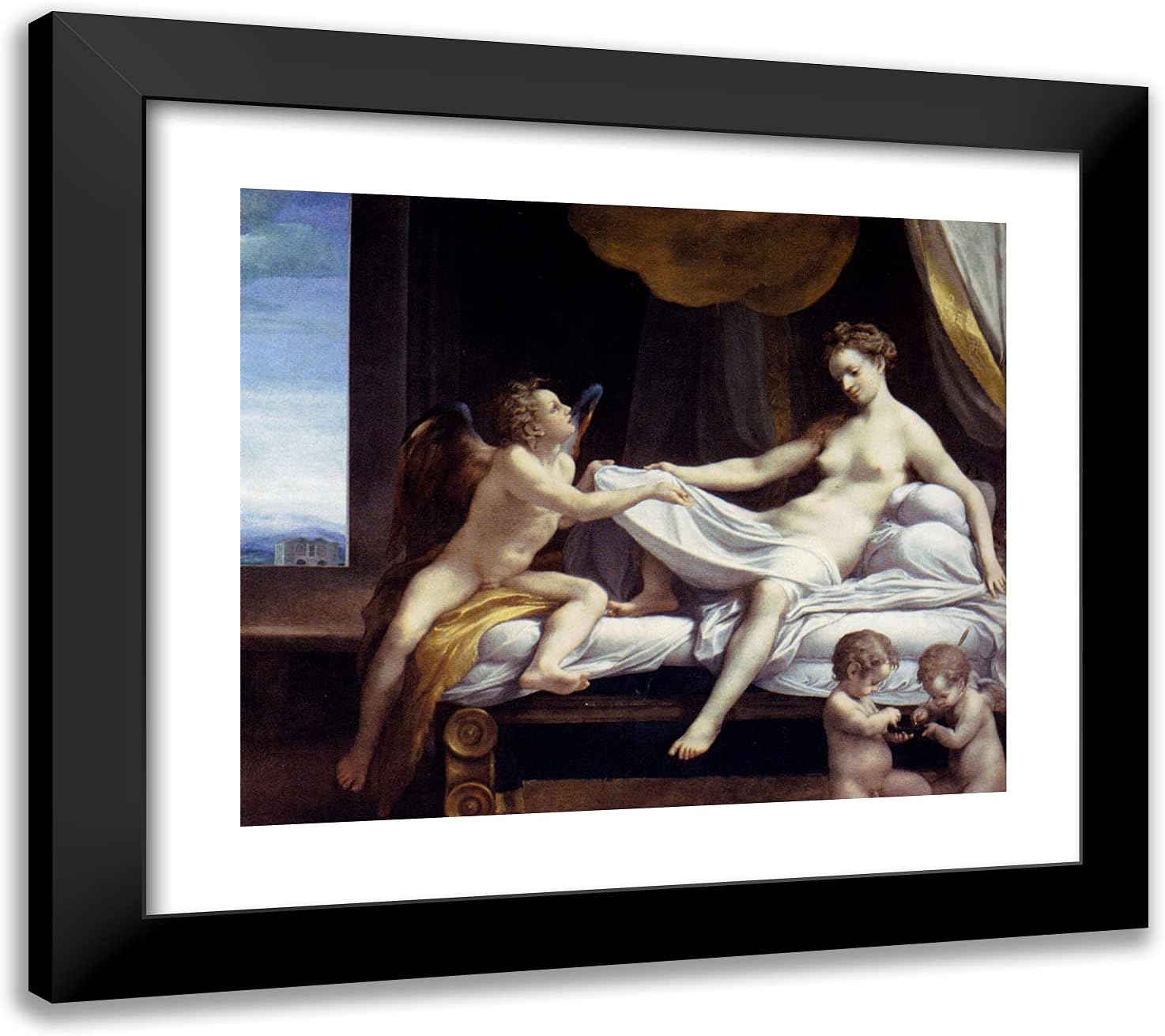 ArtDirect Correggio 23x20 Gold Ornate Framed Art Print with Double Matting Titled: Danae