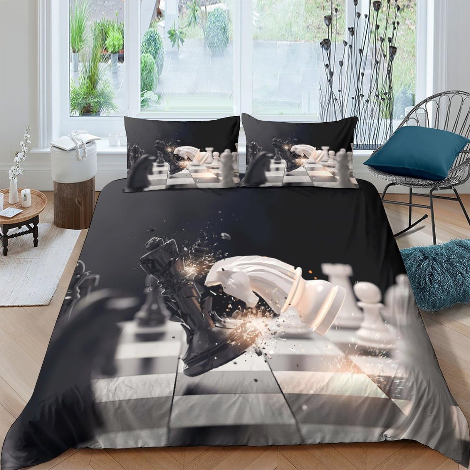 Ctjqhvkz Style-3 3D Printed Chess Battle Fitted Sheet Microfiber Soft Durable Game Board Bed Cover For Adult Teen Bedroom Decor Single（135X200cm）
