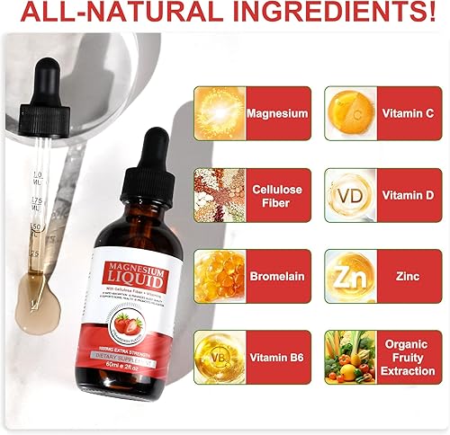 Miniatura 5 de Gotas líquidas de glicinato de magnesio, suplemento complejo de magnesio líquido para apoyar el alivio del estrés, la noche, la salud del corazón,