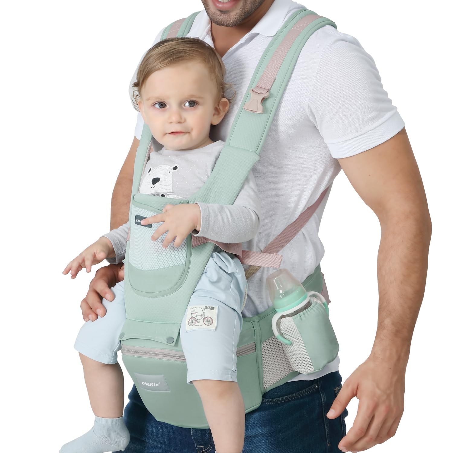Cherilo Hip Seat Baby Carrier with 4 Carry Positions, Baby Carrier for 0 to 3 Year Baby, Adjustable New Born to Toddler Carrier up to 15 Kgs (Green)