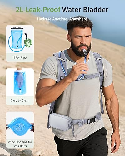 Miniatura 3 de ECOHUB Mochila de hidratación para hombres y mujeres, mochila ligera de senderismo de 20 litros con bolsa de agua de 2 L, paquete de hidratación