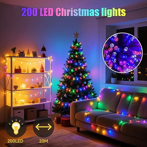 Miniatura 2 de Luces de Navidad con 8 modos de iluminación, 200 luces LED de 66 pies con control remoto, cadena de luces recargables para exteriores, decoraciones