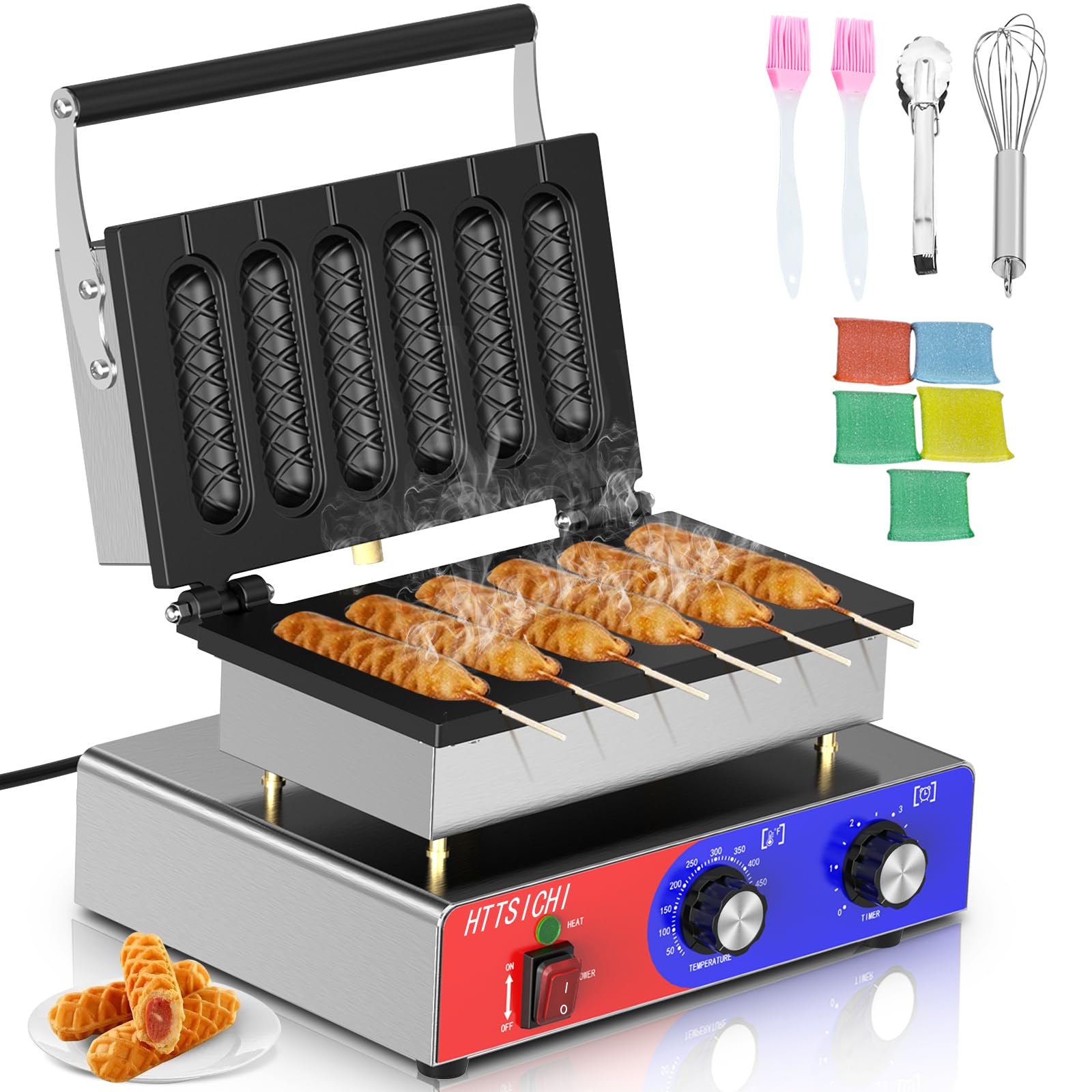 Waffle Stick Maker -Commercial Corn Dog Maker w/Non-stick Baking Pans, 550 ℉ Temperature and Timer, 1550W Corndog Maker Machine for Double Baking, 110V Waffle Stick Maker Machine for Hotel