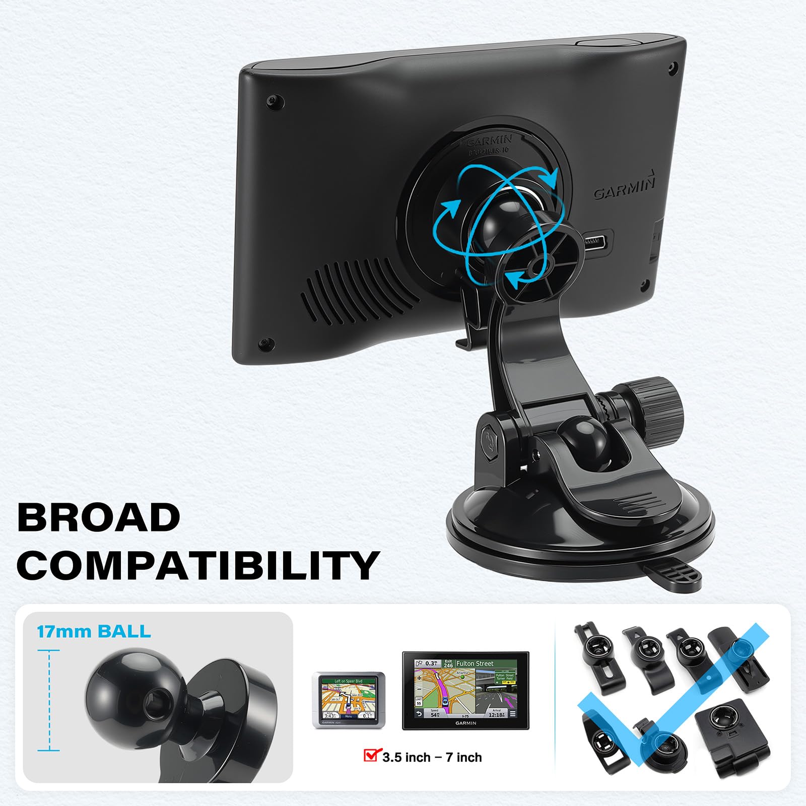 1Zero Paquete de 2 soportes ajustables con ventosa para GPS para coche