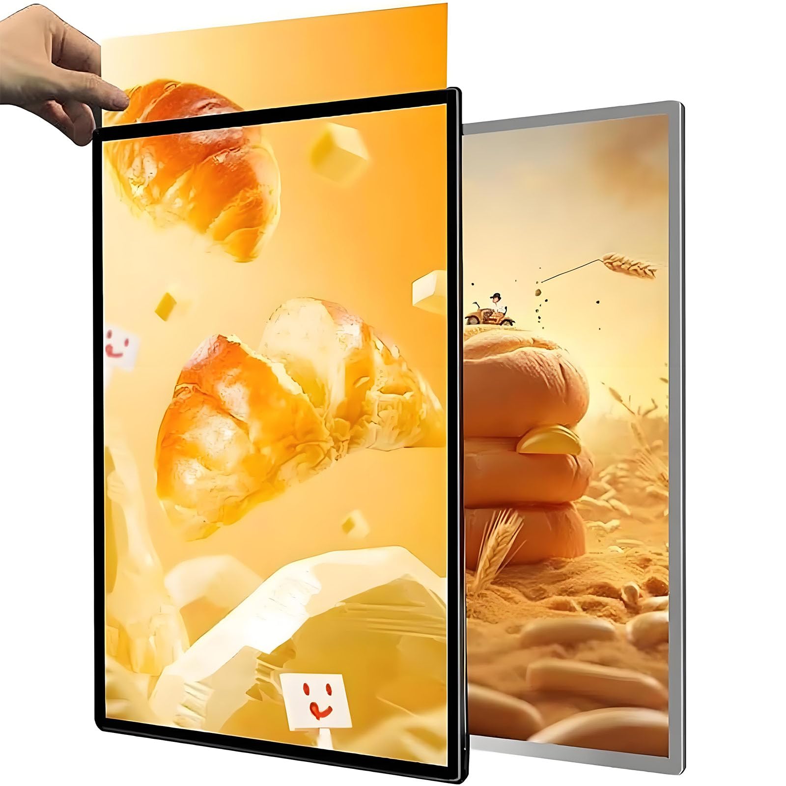 Wall-Mounted LED Light Box, Ultra Slim Frame Plug-in Advertising Display Frame, Poster Frame, Message Boards & Signs, Illuminated Poster Holder for Shops for Restaurants Bars Shops Caf silver 60*90cm