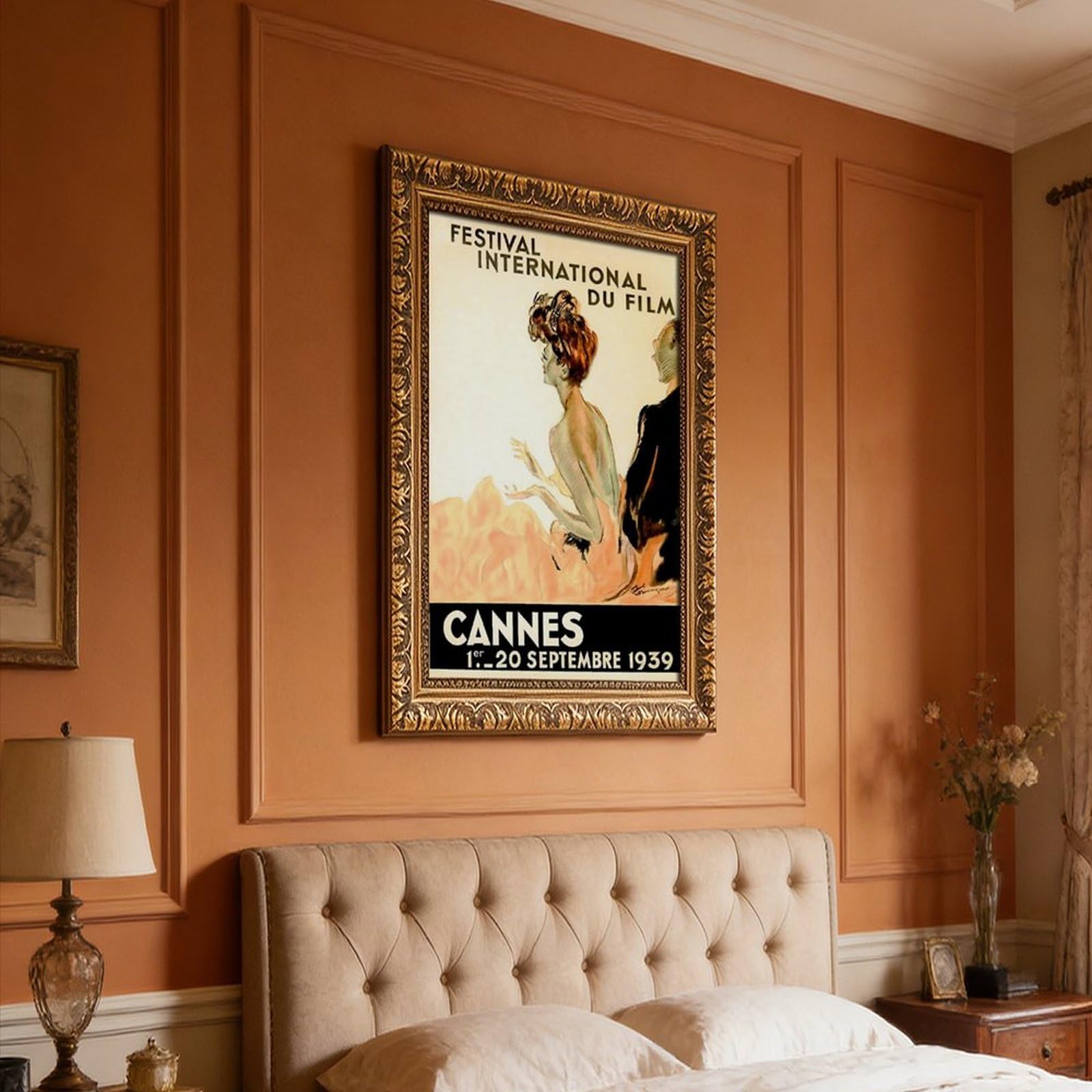 WCYB Festival International Du Film Fest 1939 Cannes Movie Fashion Couple Vintage Poster Stampe Canvas Deco Dipinti Wall Art Hangable Frame 20,3 cm L x 30,5 cm W