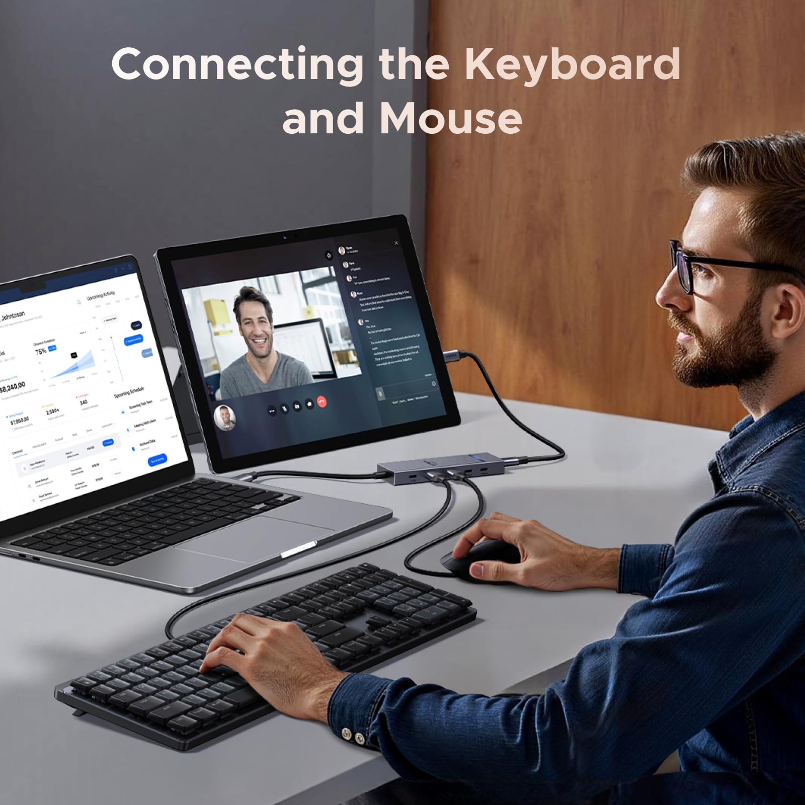 UGREEN Revodok USB-C Hub 4K@60Hz Video Adapter 10Gbps 2×USB-A 3.2 + 2×USB-C 3.2 100W PD, Aluminum Travel Dock Compatible with Portable Monitor, MacBook Pro/Air, iPad Pro, Steam Deck, Dell XPS