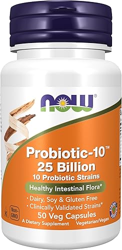 Miniatura 9 de NOW Suplementos Probiotic-10 25 mil millones con 10 cepas probióticas sin lácteos soja y sin gluten cepa verificada 30 cápsulas vegetales