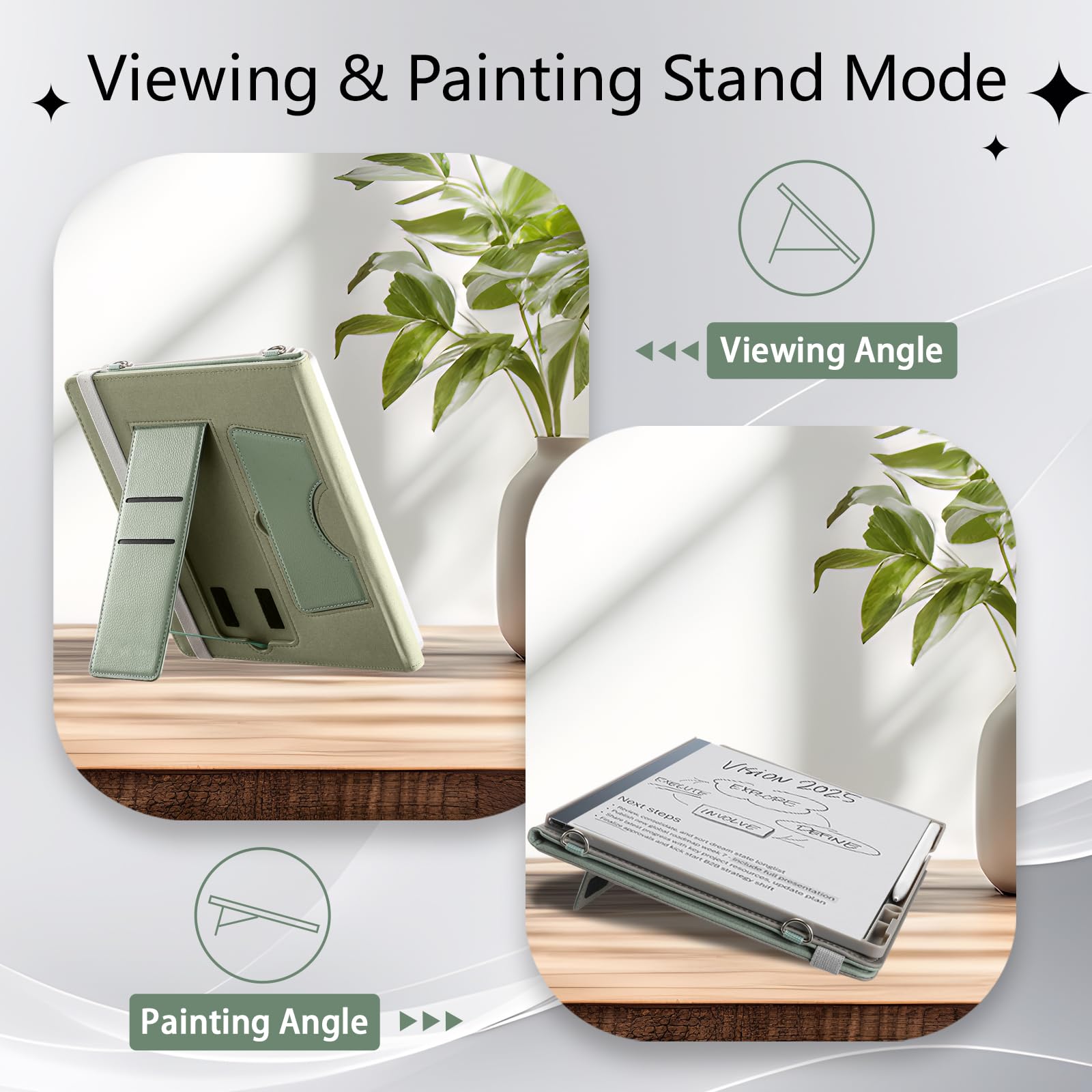 E NET-CASE Custodia per Remarkable Paper Pro da 30 cm (edizione 2024), in pelle PU di alta qualità con slot per carte e portapenne, funzione automatica sleep/wake, copertura per tracolla (verde chiaro