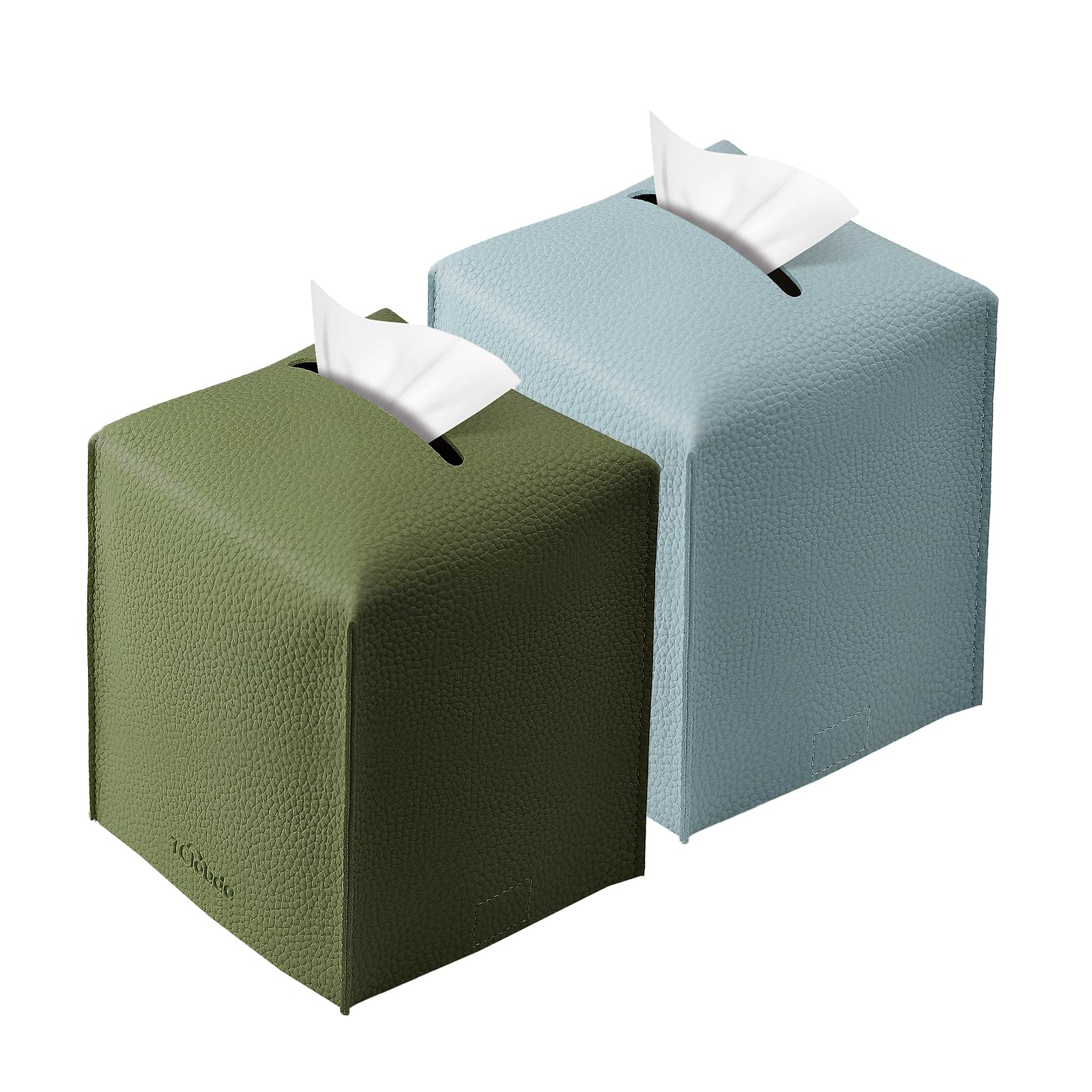 Tissue Box Cover, Tclouda, Modern PU Leather Square Tissue Box Holder for Creative Decorative, 2 Pack, Ideal for Bathrooms/Office/Nightstand Tent/Dining Table, 5"X5"X5", Green&Blue