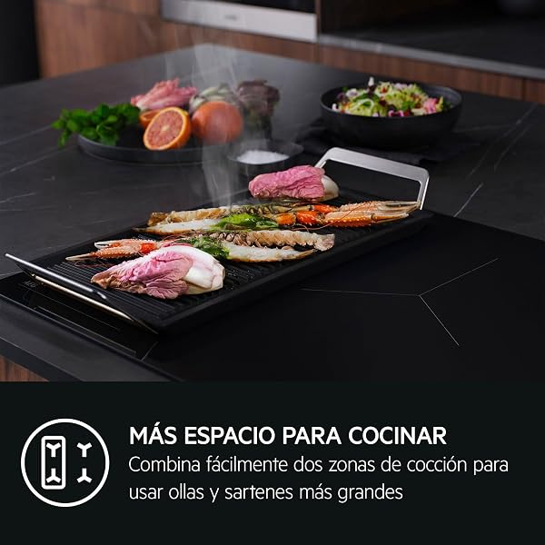 AEG TN63IP0BFB Placa de Inducción, 60 cm, 3 Zonas de Cocción, SenseBoil & SenseFry, FlexiPuente, Sistema Sistema Hob2Hood, Función PowerBoost y Pausa, Controles Deslizantes Independientes, Negro - 2