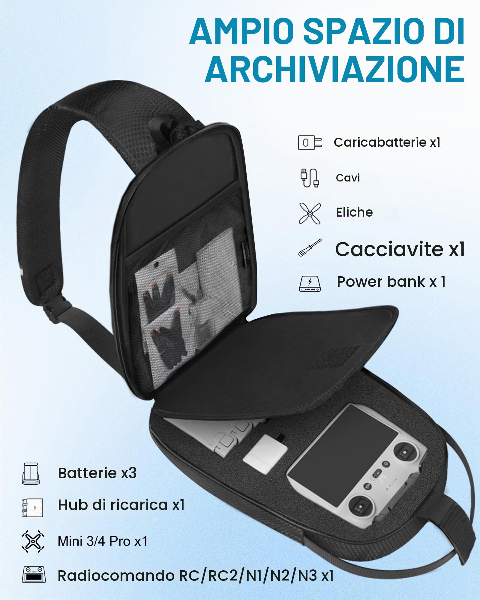 PEKREWS Mini 4 Pro, custodia rigida impermeabile portatile da viaggio per droni, zaino compatibile con controller DJI RC 2/RC-N2, Fly More Combo e accessori, Dji Mini 4 Pro Case Nero, Compatto