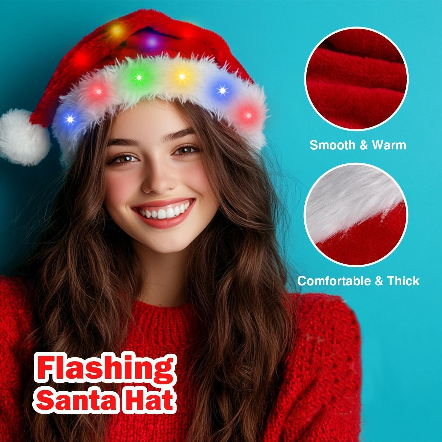 kockuu Santa Hats, Oversize Light up Christmas Hats, Large Santa Hat with LED Lights, Flashing Santa Claus Hat for Adults & Kids