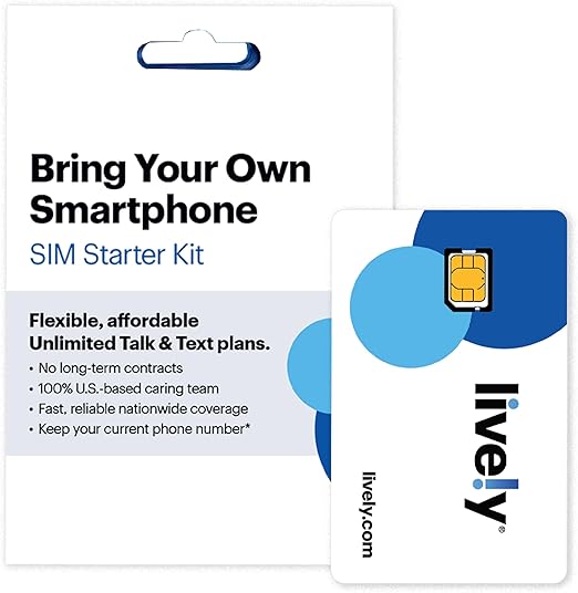 Lively SIM Card Kit - Unlimited Talk & Text with Access Exclusive Services - Keep Your Own Phone Number - with Urgent Response - Easily Sync Lively Link App - Starter Kit