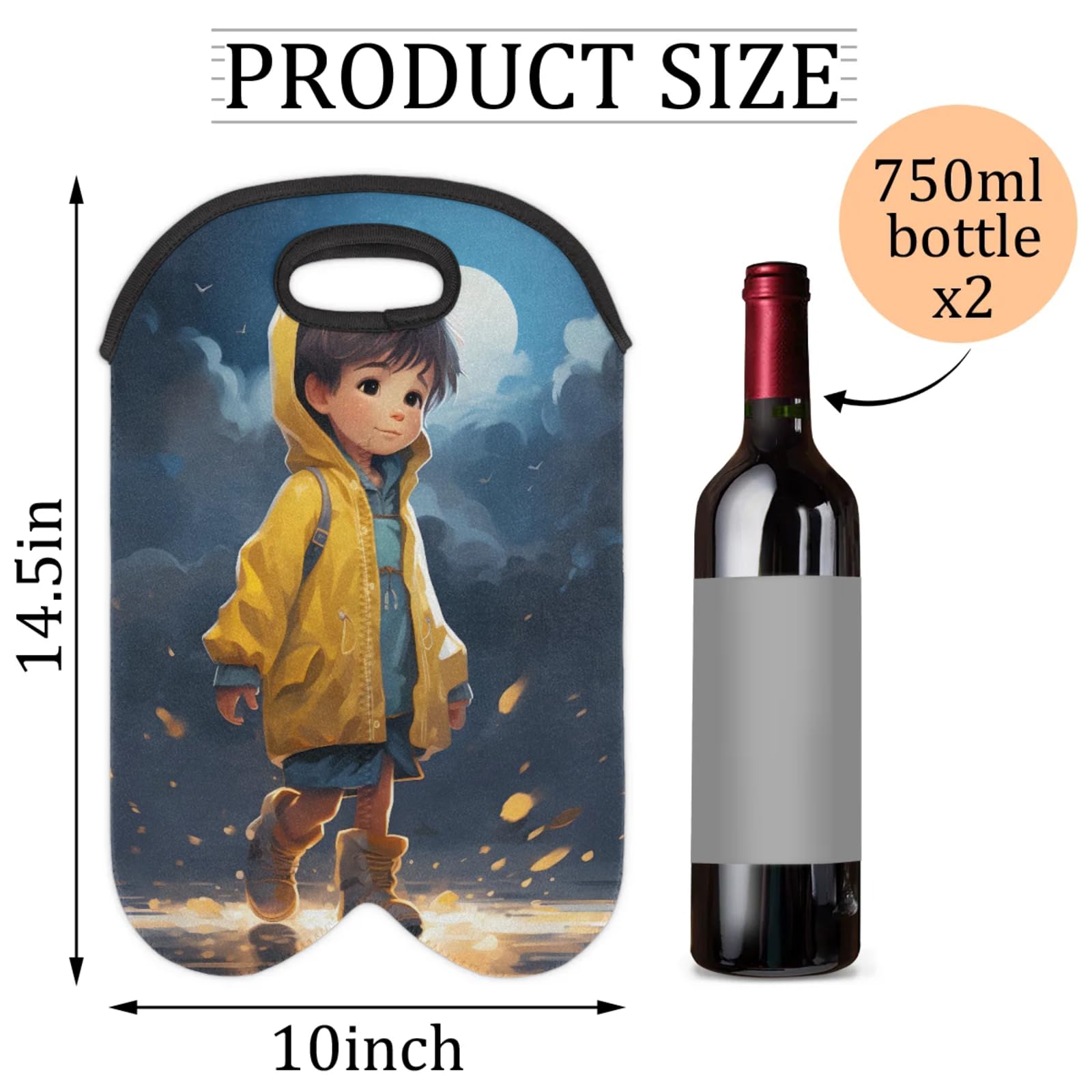 GzLeyigou 2 Bottles Boy Wine Bag Sleeve Totes Neoprene Protective Wine Carrier Bag for Wine,Water, Champagne, Beer, Baby Bottles,Gift 14.5 x 10 Inches