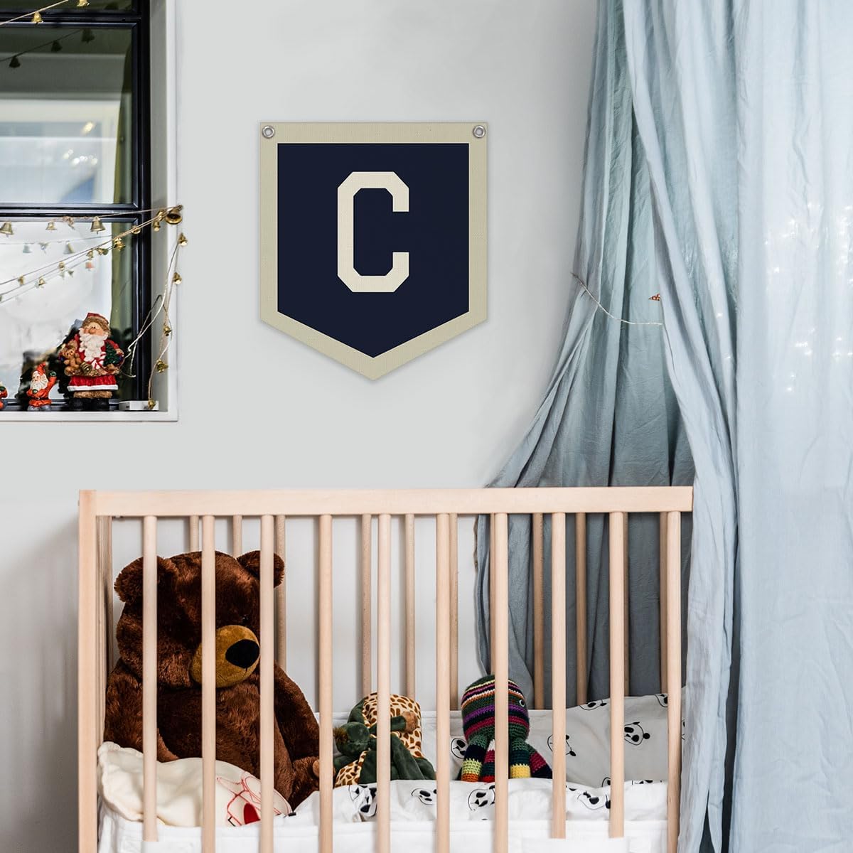 Lacama Toddler Boys Room Decor Name Pennant Flag Personalized Baby Gifts,Vintage Sports Baby Boy Nursery Wall Art,Name Sign for Toddler Bedroom Playroom Kidsroom,Baby Boy Gifts,Letter C 12x14 in - Image 6