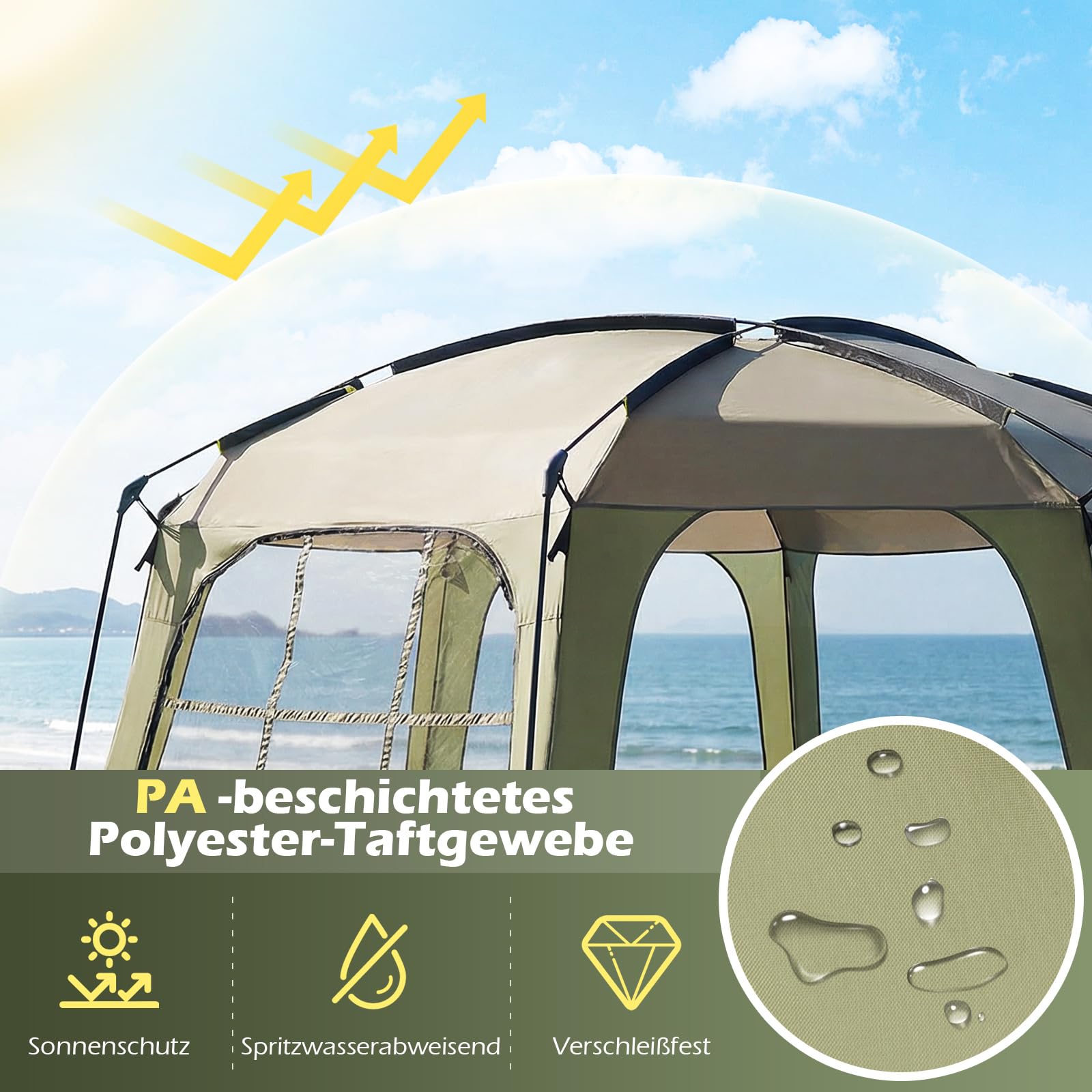 COSTWAY Namiot Pop Up dla 6-8 osób, przenośny namiot kempingowy z siatką i torbą do przenoszenia, ochrona przed słońcem, wentylacja 360°, namiot samorozkładający na kemping, taras, do ogrodu, na
