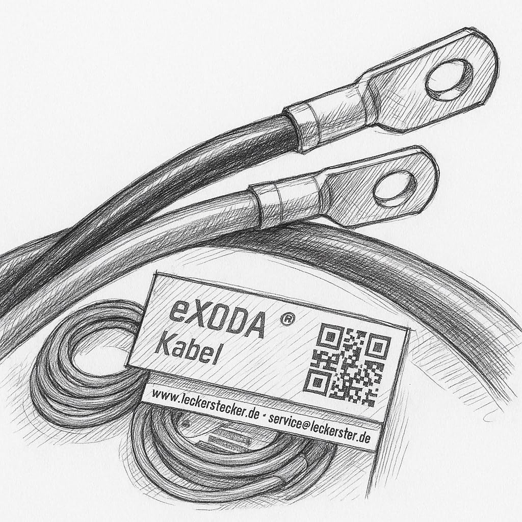 Exoda Cavo Batteria Set 35 mm² 100cm con capocorda M6 Rosso Nero per Auto Barca Moto alta flessibilità 99 percento rame per trasmissione energetica affidabile in sistemi 12V