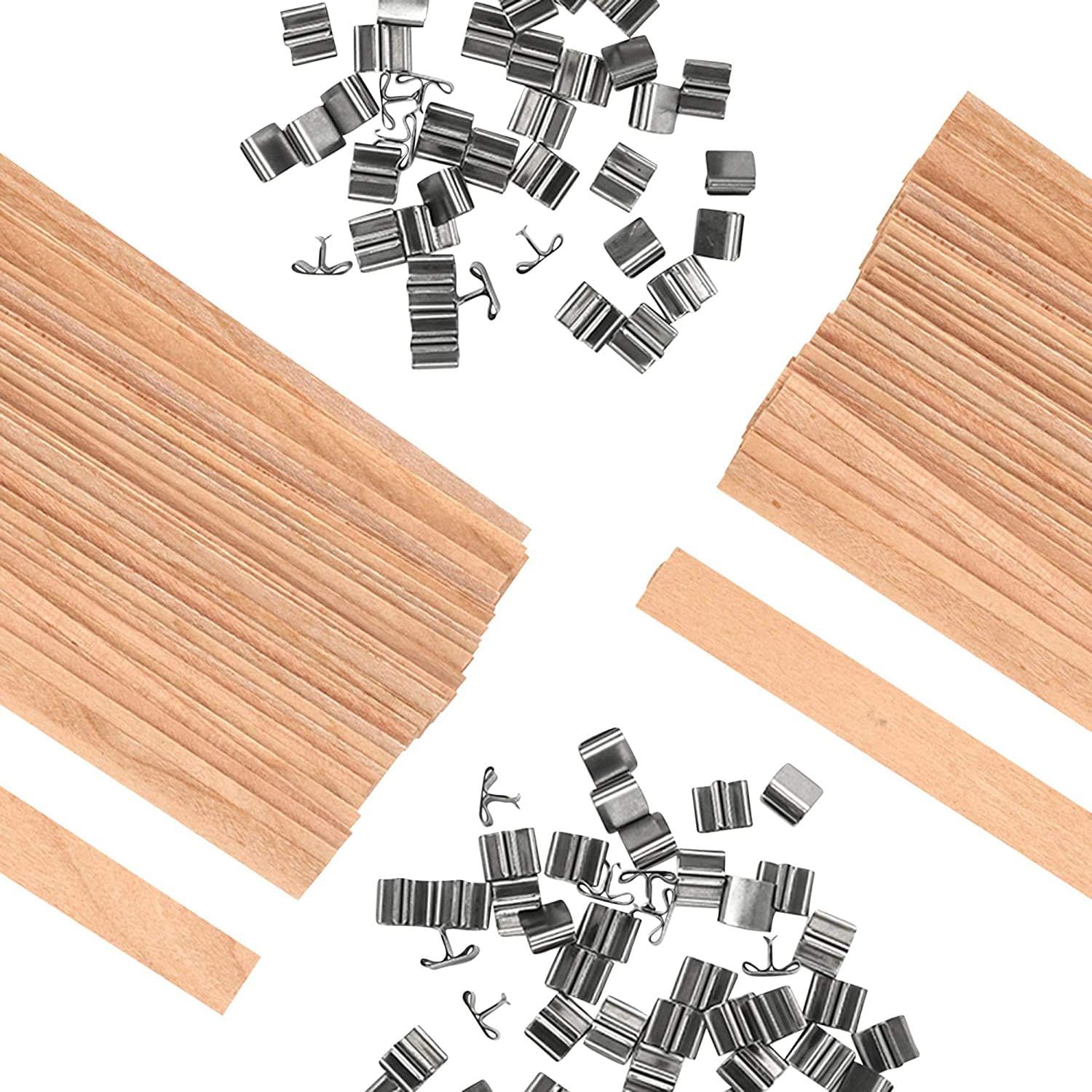 100 Pieces Wooden Candle Wicks with Iron Stand, 5.1x0.5 Inch, Natural Environmental Candle Cores for DIY Candle Making Craft, Natural Colour