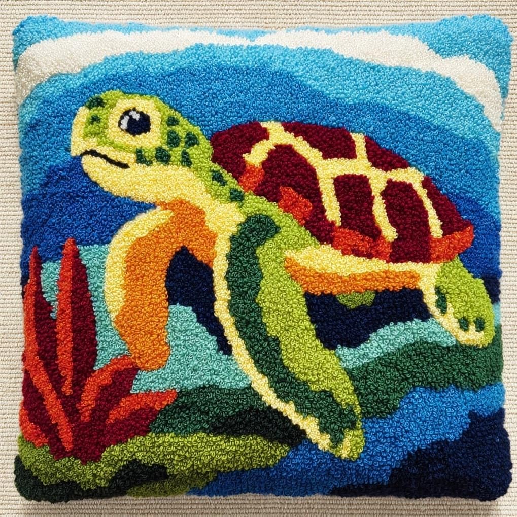 AxiangziK Creative Latch Hook Pillow Kit,Cute sea Turtle