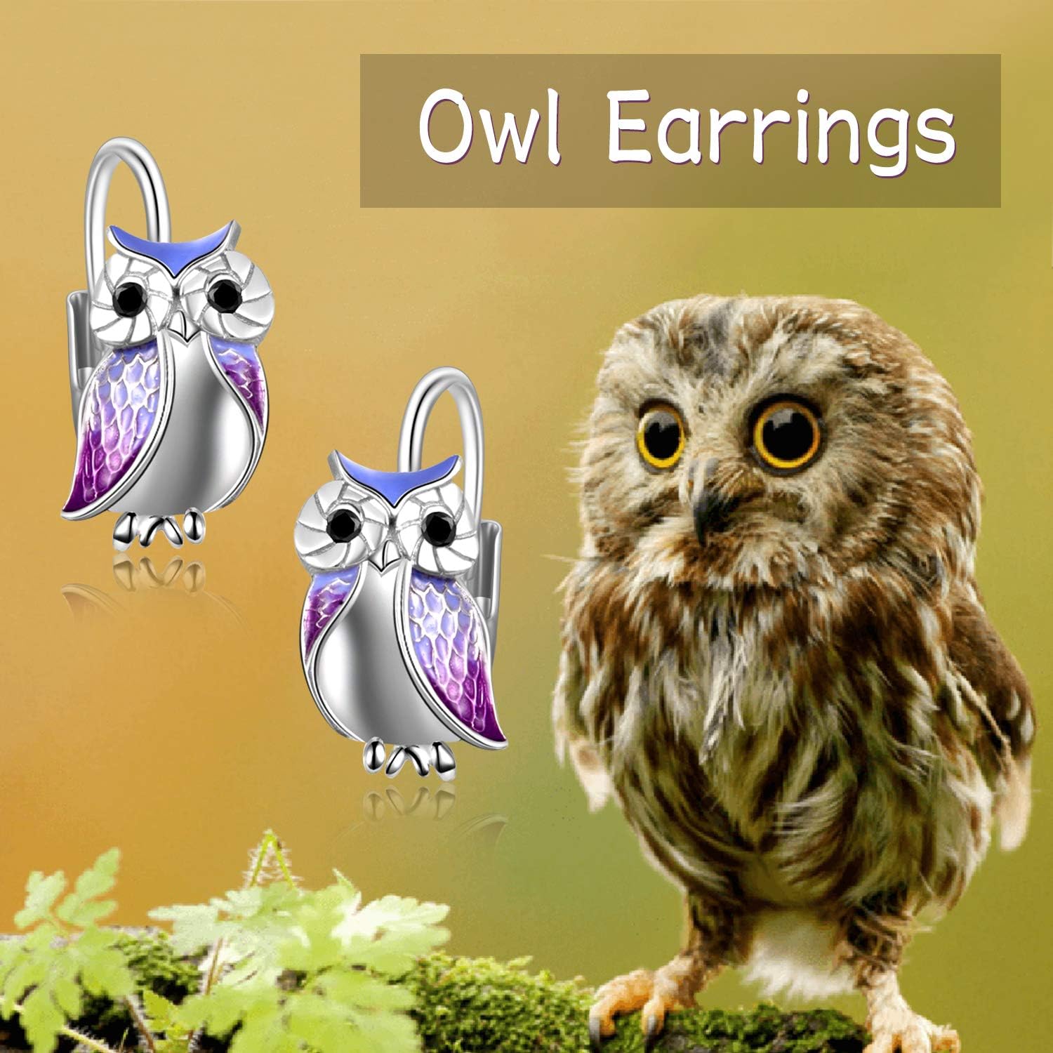 YFN Owl Earrings for Women Sterling Silver Cat Earrings for Cat Lovers Gift Drop Leverback Earrings for Girls - Image 2