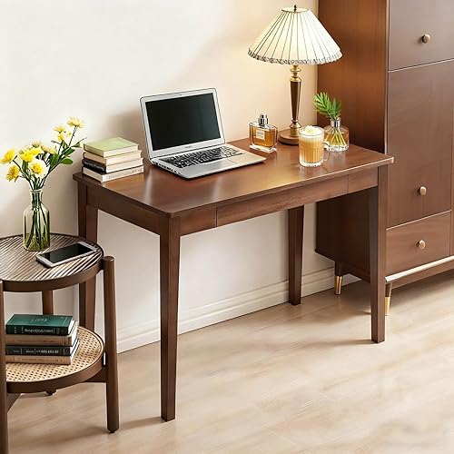 Miniatura 8 de Escritorio de madera maciza, escritorio de madera de roble de 40 pulgadas con cajones, escritorio pequeño moderno de mediados de siglo con cajones