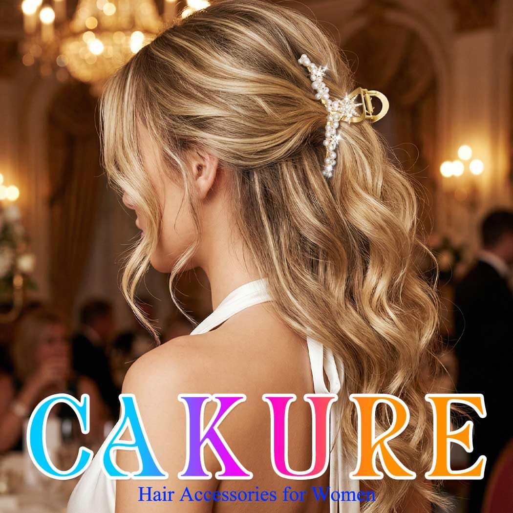 CAKURE Pearl Hair Claw Clip Gold Rhinestone Star Hair Clips Metal Alloy Claw Clips for Hair Accessories for Women - Image 6