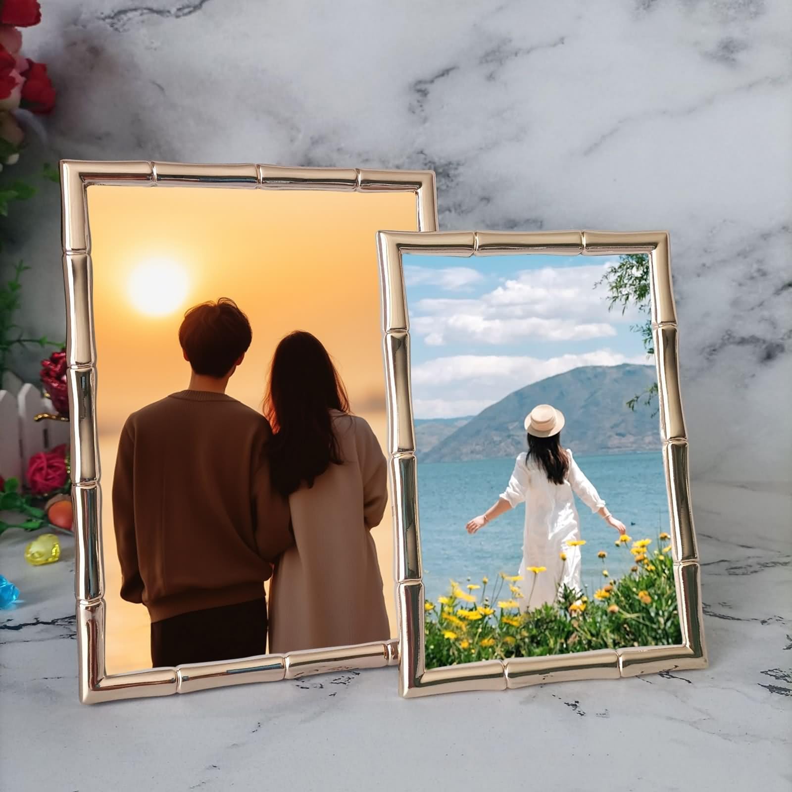 Bilderrahmen 20x25 Gold, Picture Frames Vintage Rechteckig für Tischaufsteller aus Metall für Mutter Freundin Geschenk