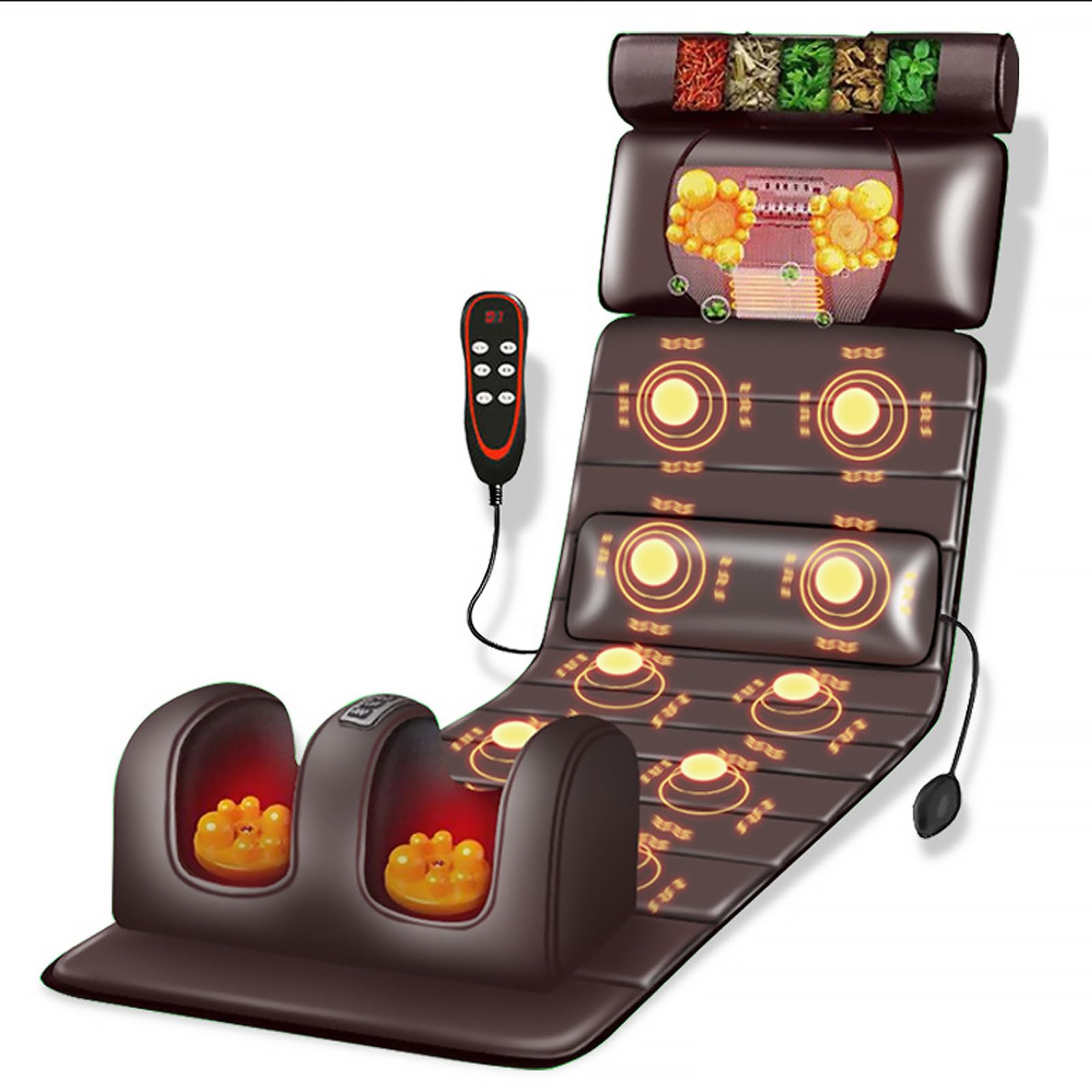 Massagematte Ganzkörpermassage mit Wärmefunktion und 10 Vibrationsmotoren, Verstellbarer Lendenairbag Akupressurmatte, Abnehmbarer Massageauflage für Nacken Rücken, für Massagestuhl, Massageliege