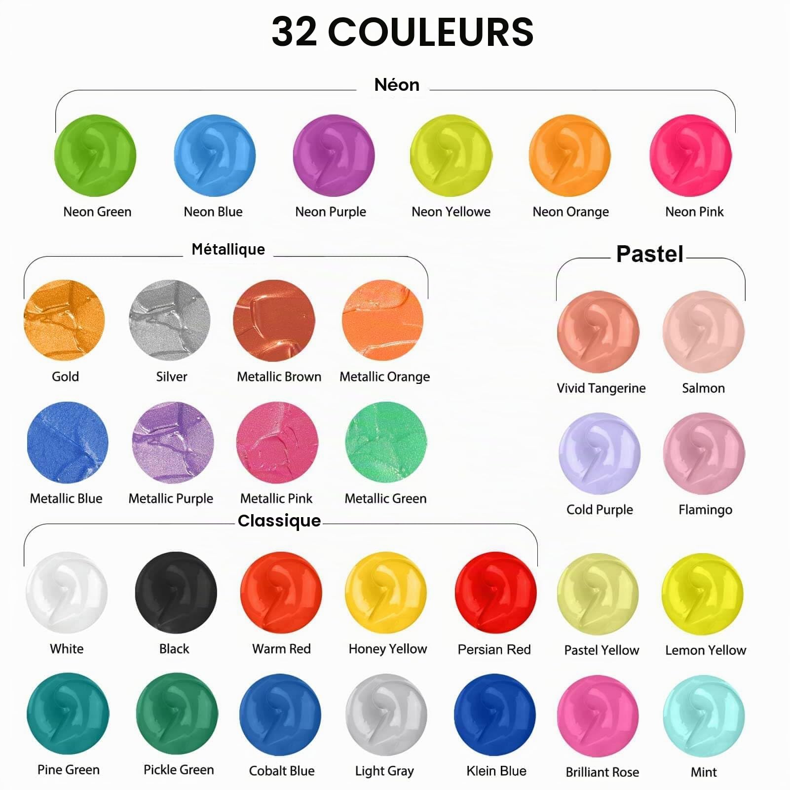 Funto Lot de 36 flacons de peinture acrylique de 60 ml, avec huile de silicone, couleurs assorties, peinture acryli, fournitures d'art pour verser sur toile, verre, bois, carrelage, rocher