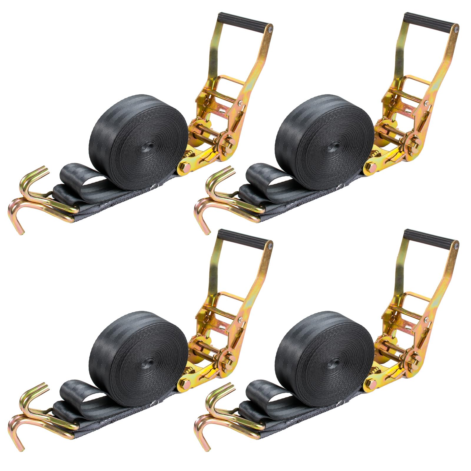 Confezione da 4 cinghie a cricchetto da 5 cm, resistenti, resistenza alla rottura di 4,535 kg, 9,8 m, cinghie a cricchetto con doppio gancio a J, cinghie a cricchetto per camion, rimorchi, moto