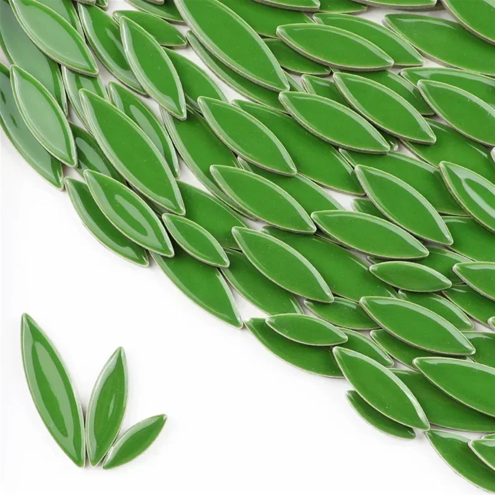 Mtadsbkfp Green Mixed Colour Stained Glass Mosaic Tiles, Ceramic Willow Leaf Mosaic Tiles Kit Multicolor 4Mm Thick 510G 18Oz(Green)
