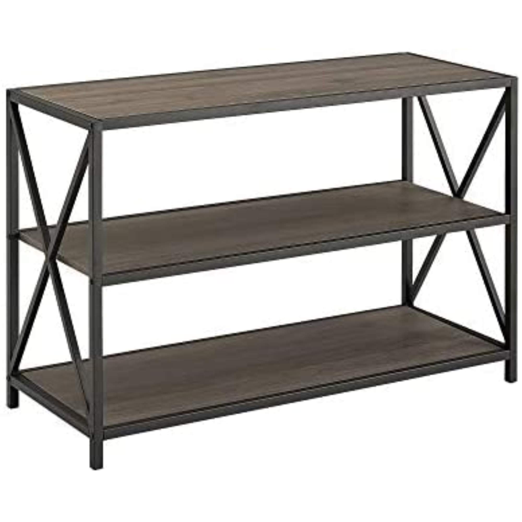 Walker Edison 2 Tier Open Shelf Industrial Wood Metal Bookcase Tall Bookshelf Home Office Storage, 40 Inch, Grey and Black