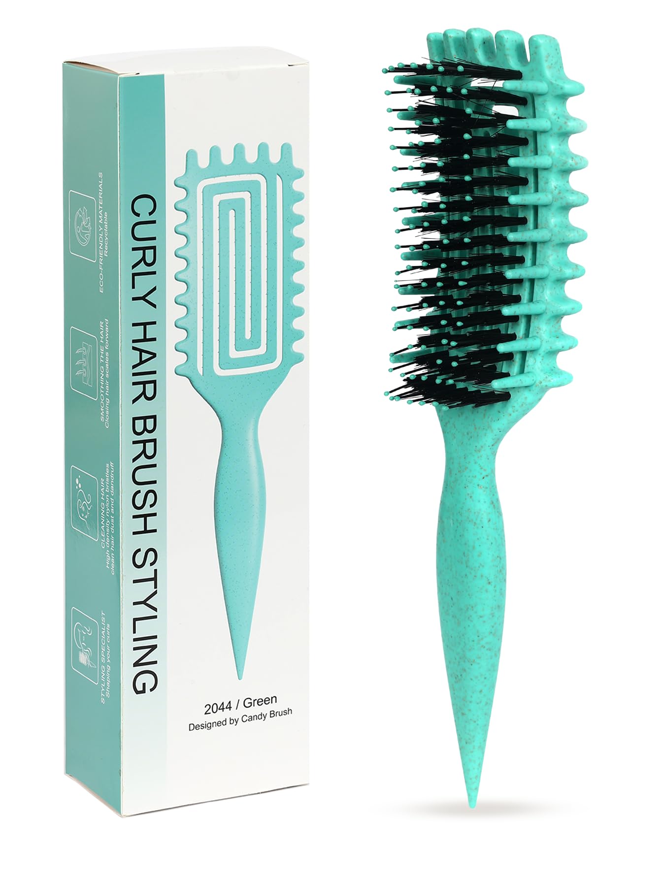 Curl Defining Brush for Curly Hair Wet – Candybrush Detangling & Styling Brush for Women & Men, Wet & Dry Use, Reduces Frizz & Enhances Curls, Defines 2A to 4C Curls (Green)