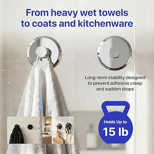 Miniatura 4 de HOME SO Ganchos de ventosa para ducha y baño, toallero de baño, paquete de 2 – Ganchos de ventosa para colgar toallas, batas y abrigos – azulejos
