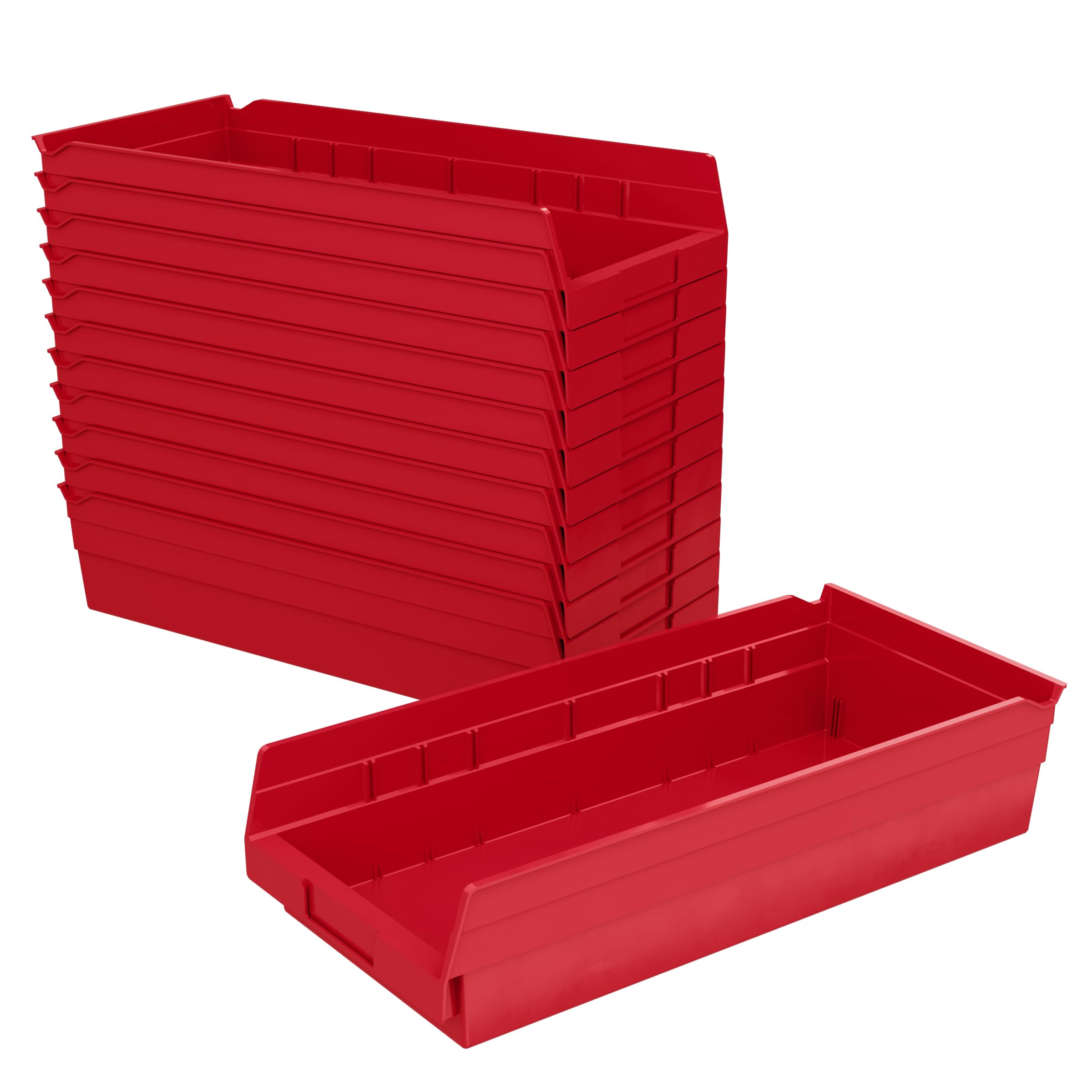 Akro-Mils 30158 Plastic Nesting Shelf Bin Box, (18-Inch x 8-Inch x 4-Inch), Red, (7_Pack)