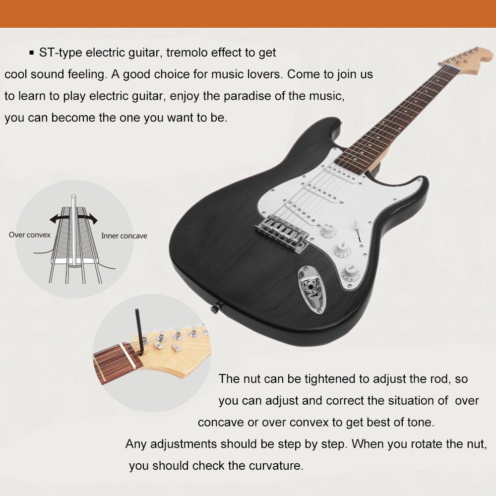 Btuty ST Electric Guitar tilleul corps Palissandre avec Gig Bag Médiator sangle